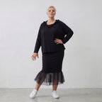 Fließendes Kapuzenshirt aus schwarzem Viskosejersey mit Dreiviertelarm und kastiger Form