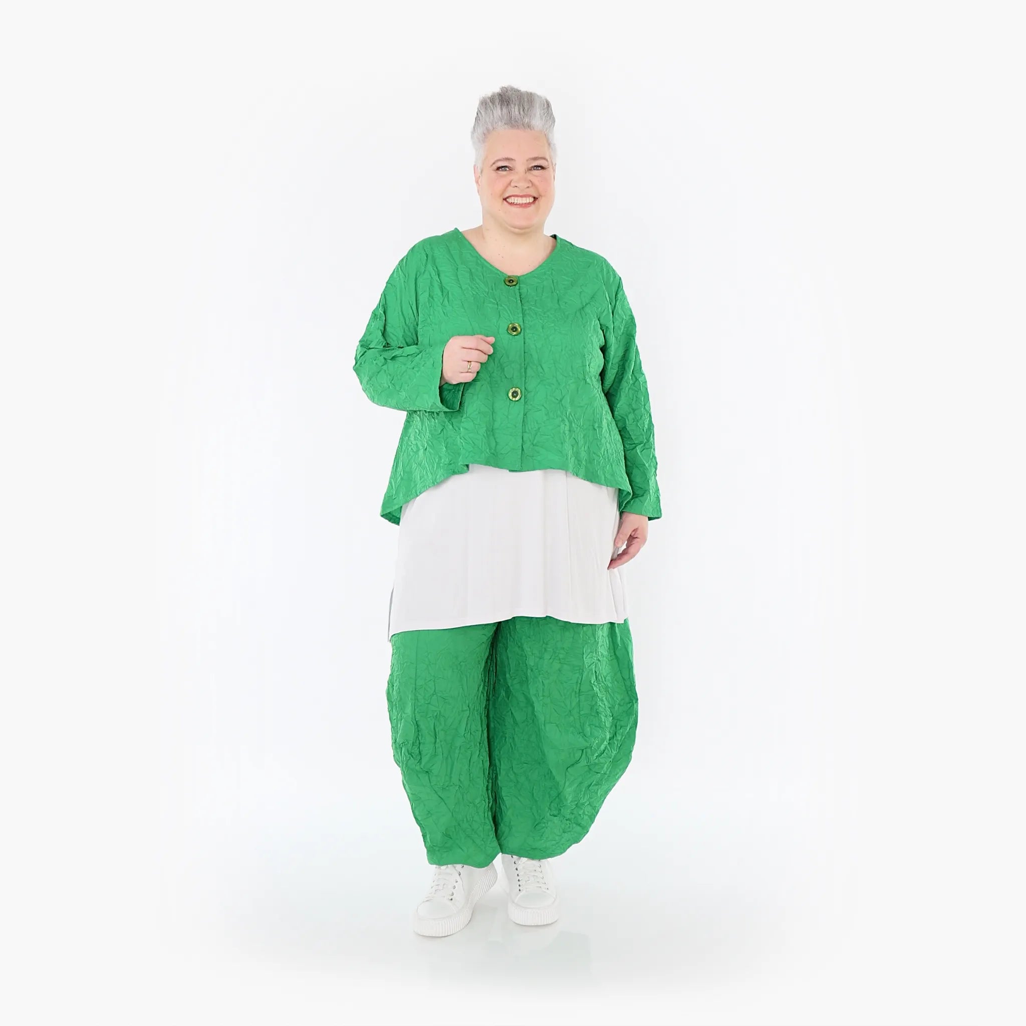  AKH Fashion Jacke in gerundeter Form, aus Materialmix, 1372.00130, Grün, Ausgefallen