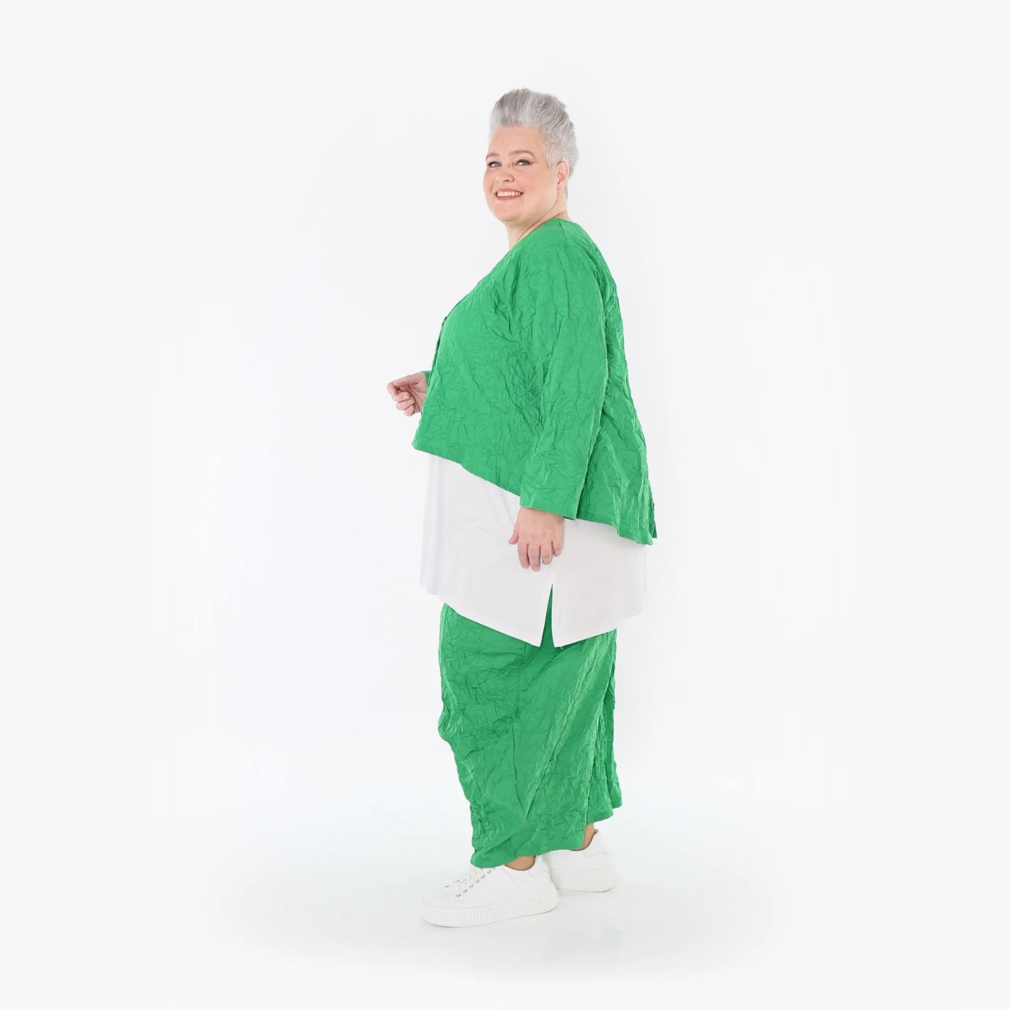  AKH Fashion Jacke in gerundeter Form, aus Materialmix, 1372.00130, Grün, Ausgefallen