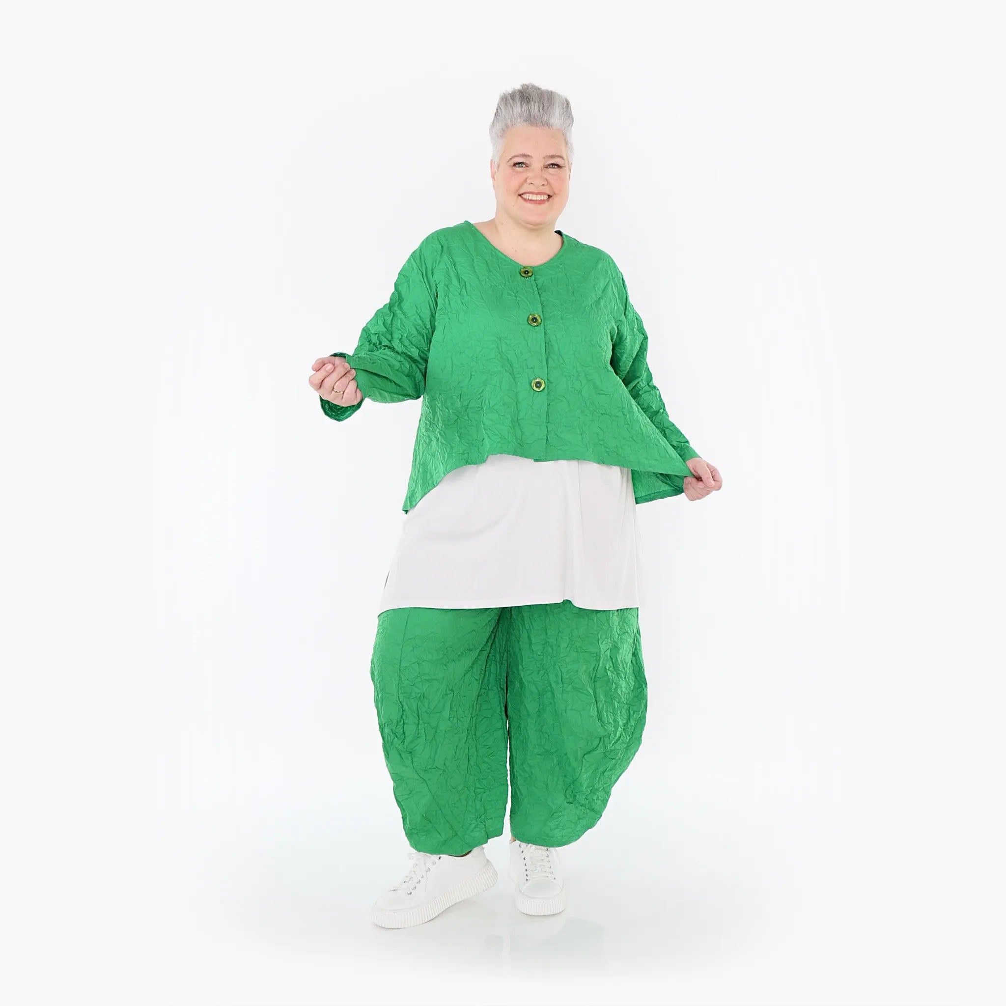  AKH Fashion Jacke in gerundeter Form, aus Materialmix, 1372.00130, Grün, Ausgefallen