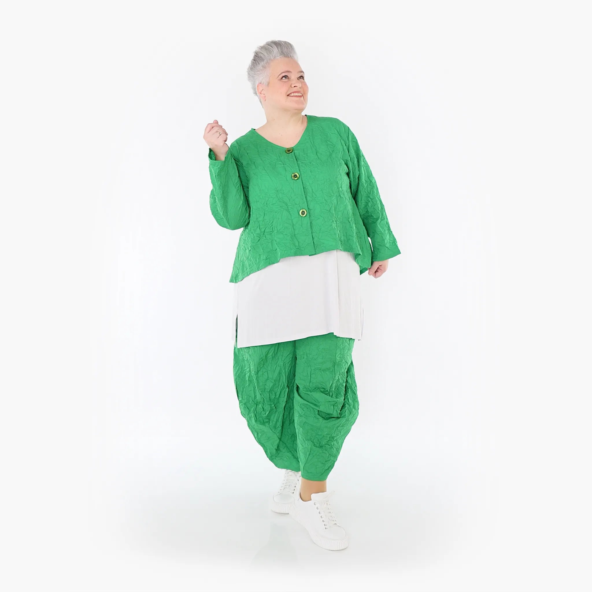  AKH Fashion Jacke in gerundeter Form, aus Materialmix, 1372.00130, Grün, Ausgefallen