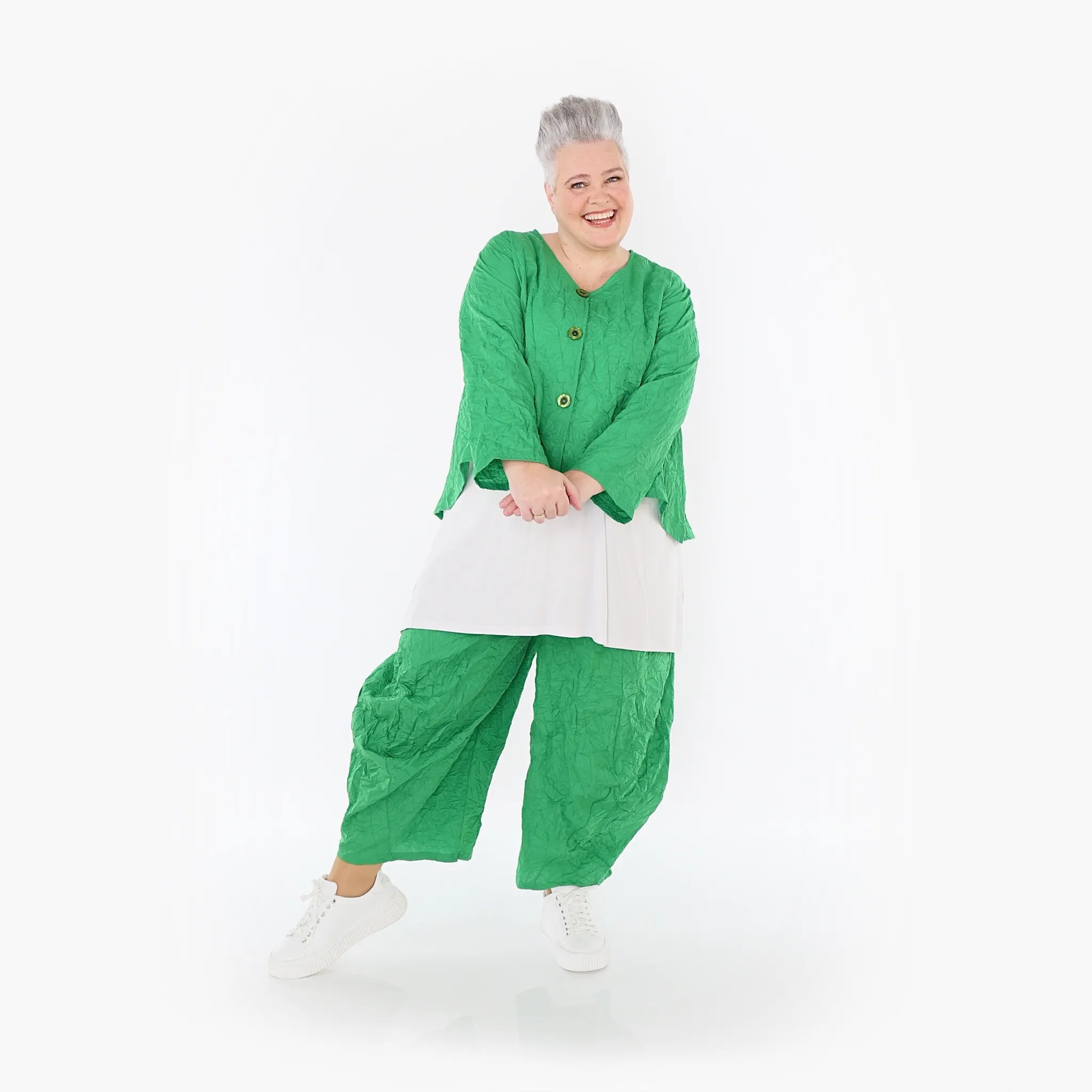  AKH Fashion Jacke in gerundeter Form, aus Materialmix, 1372.00130, Grün, Ausgefallen