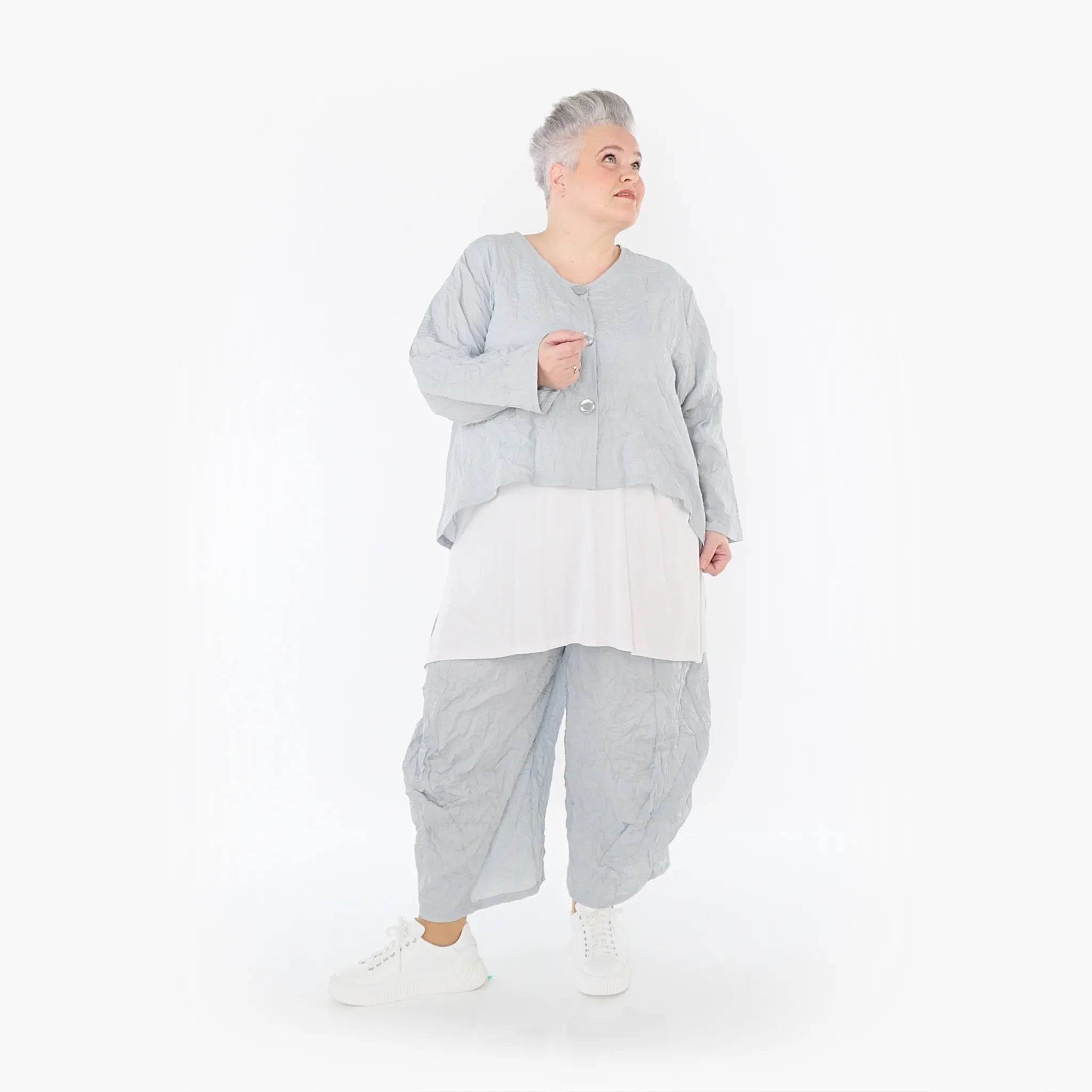  AKH Fashion Jacke in gerundeter Form, aus Materialmix, 1372.00130, Hellgrau, Ausgefallen