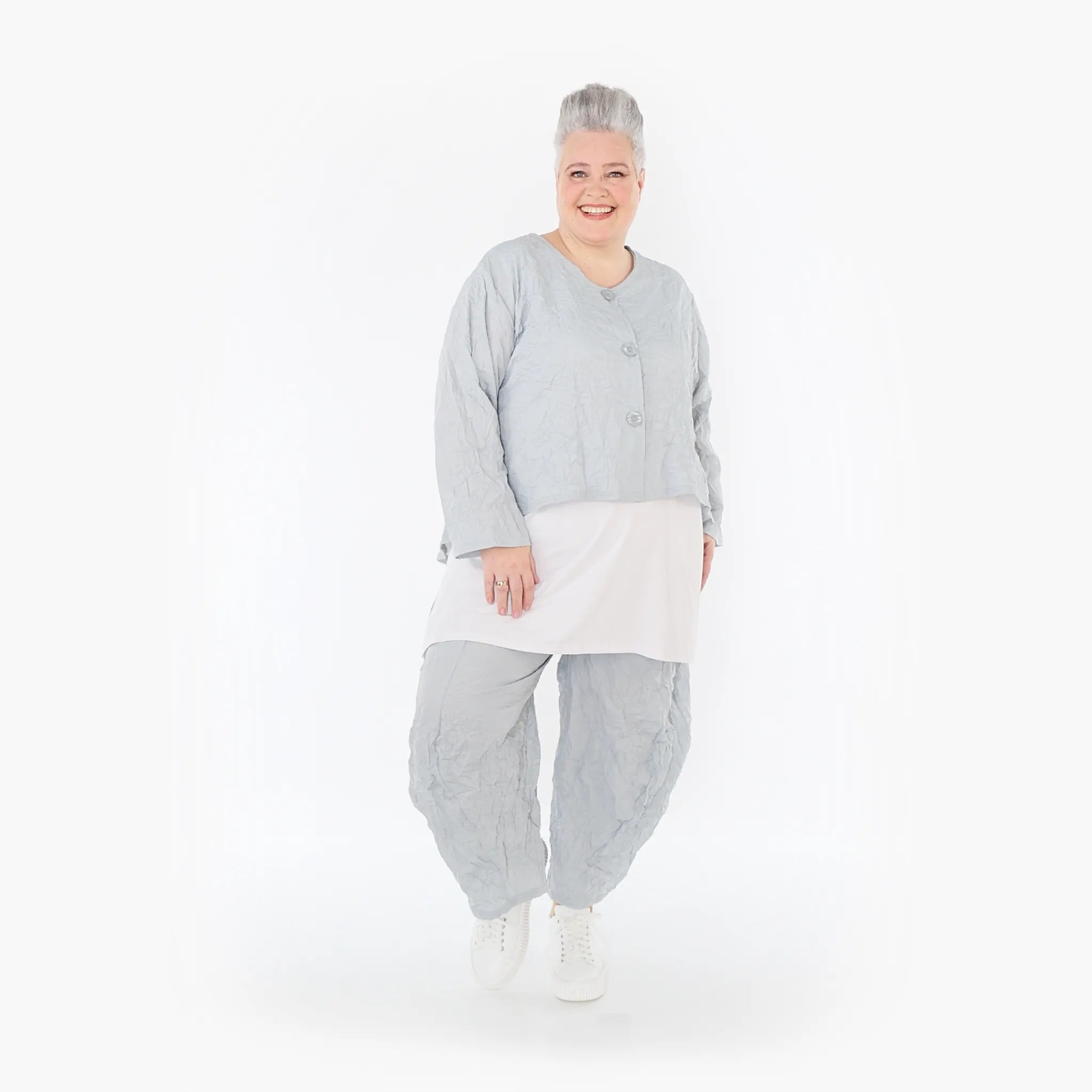  AKH Fashion Jacke in gerundeter Form, aus Materialmix, 1372.00130, Hellgrau, Ausgefallen