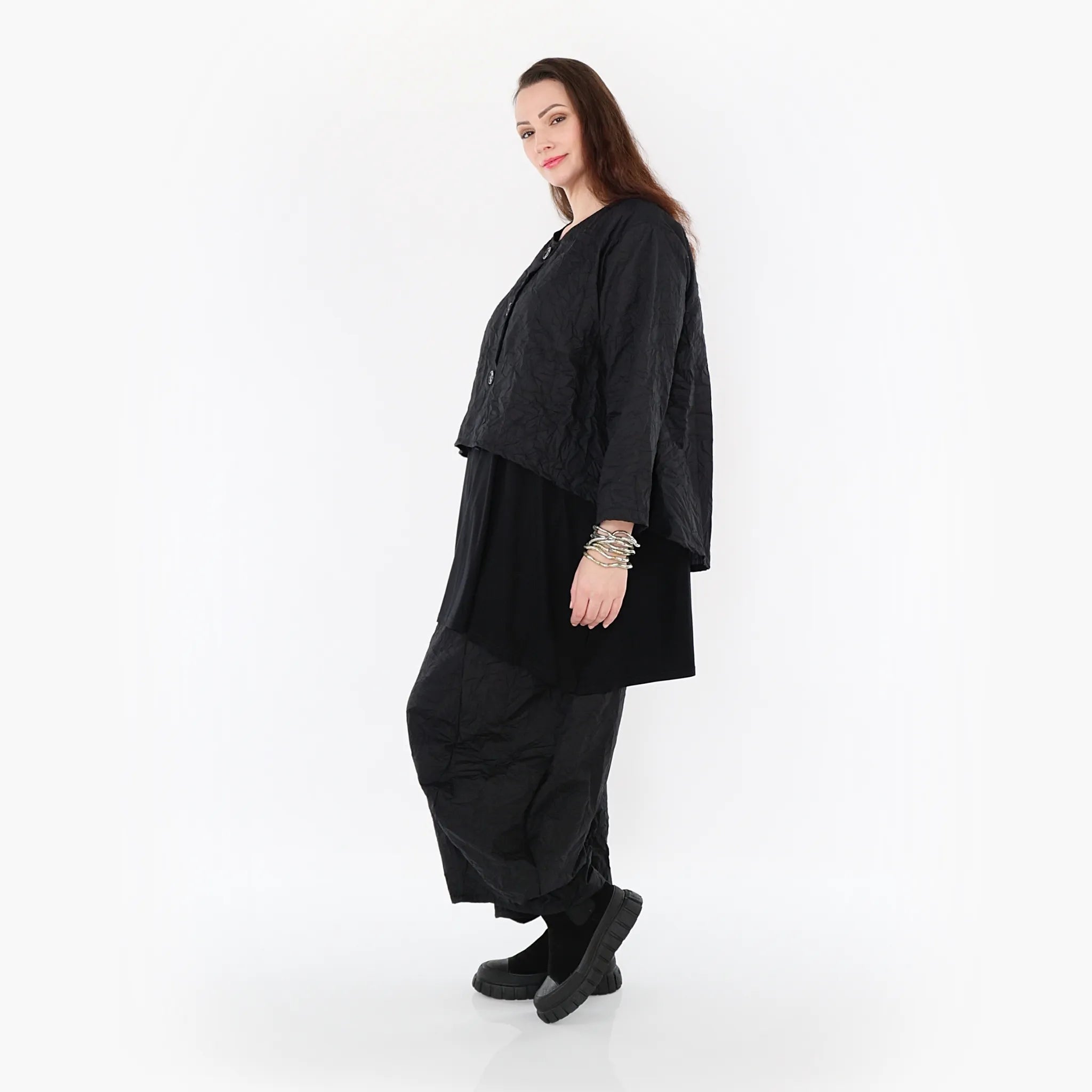 Oversize Damen Jacke, AKH Fashion, Materialmix, gerundeter Form, Lagenlook Mode, große Größen - SEELENlook