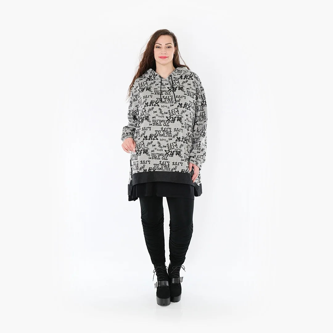  AKH Fashion Bigshirt in gerader Form, aus Baumwolle, 1376.06988, Grau-Schwarz, Buchstaben