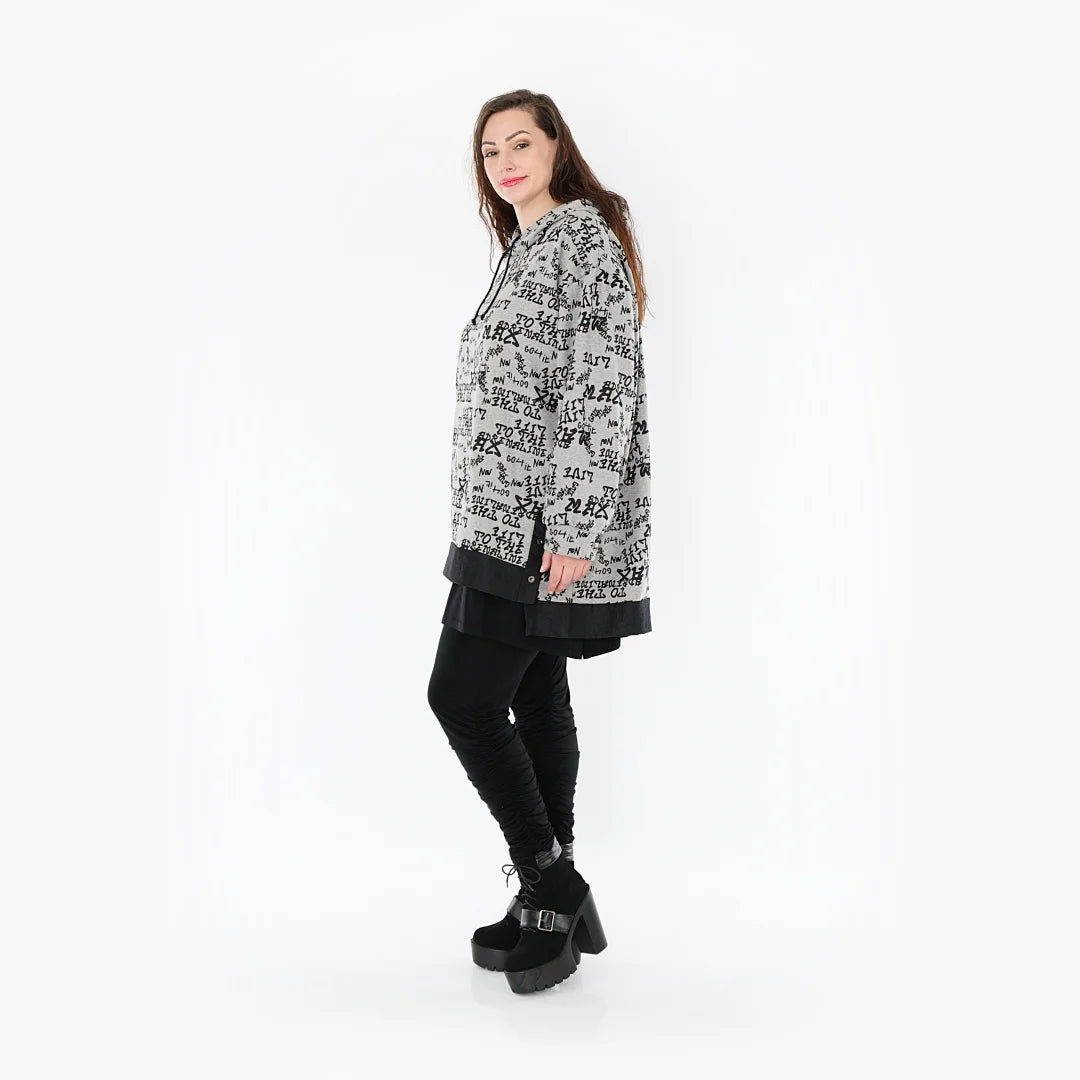  AKH Fashion Bigshirt in gerader Form, aus Baumwolle, 1376.06988, Grau-Schwarz, Buchstaben
