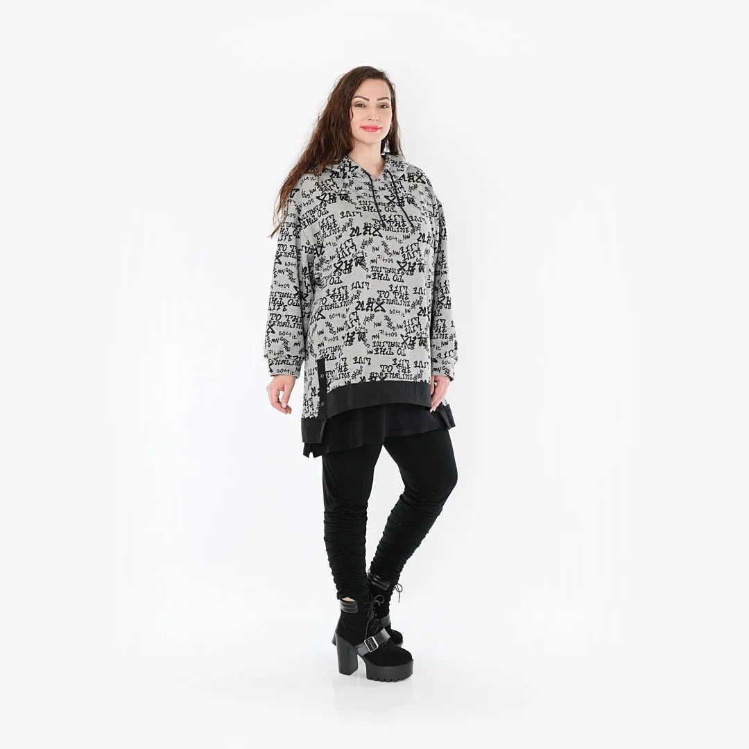  AKH Fashion Bigshirt in gerader Form, aus Baumwolle, 1376.06988, Grau-Schwarz, Buchstaben