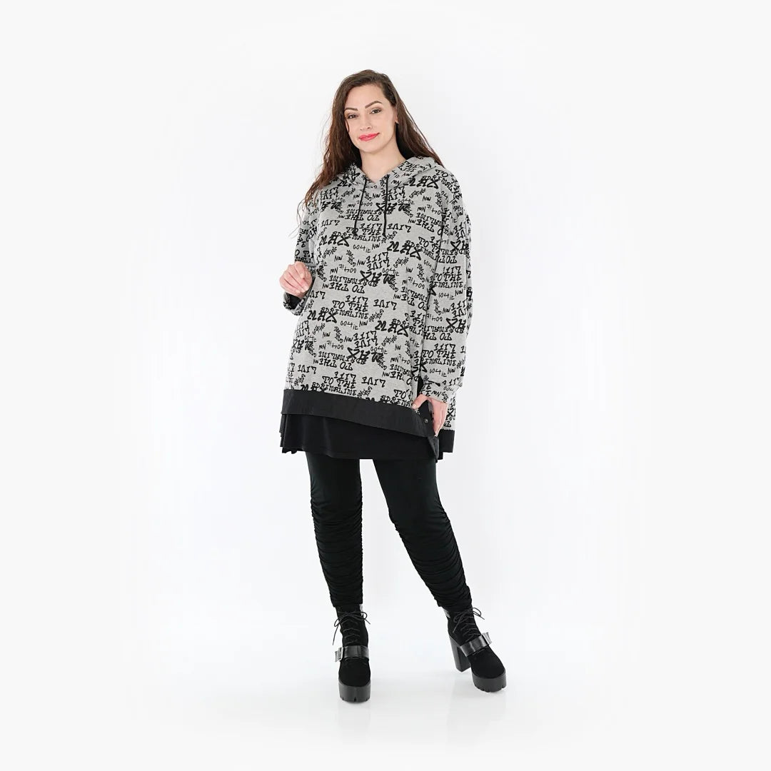  AKH Fashion Bigshirt in gerader Form, aus Baumwolle, 1376.06988, Grau-Schwarz, Buchstaben