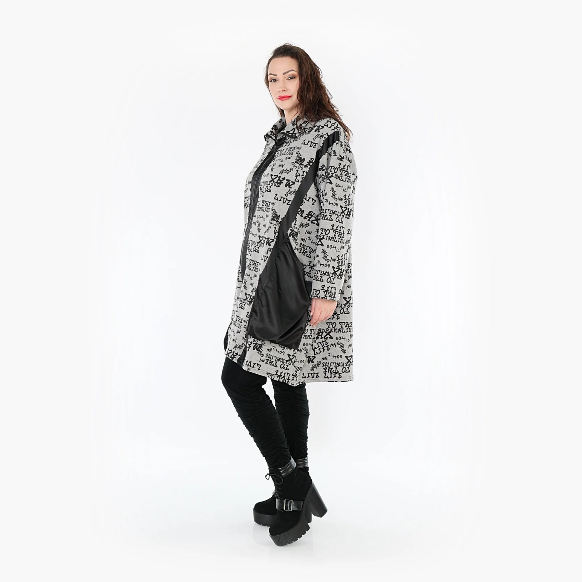  Ballonjacke von AKH Fashion aus Baumwolle, 1376.06996, Grau-Schwarz, Schick, Modern