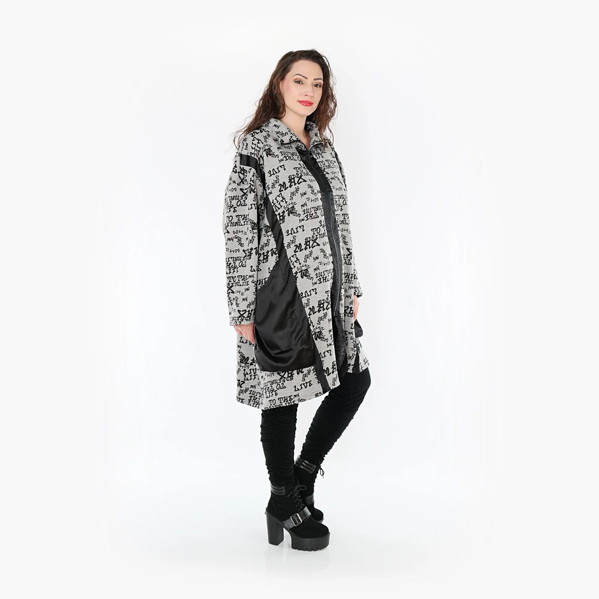  Ballonjacke von AKH Fashion aus Baumwolle, 1376.06996, Grau-Schwarz, Schick, Modern