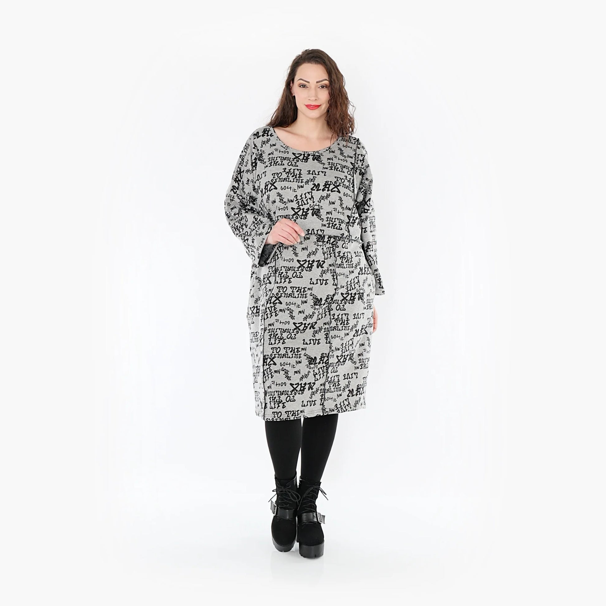  AKH Fashion Kleid in gerader Form, aus Baumwolle, 1376.06997, Grau-Schwarz, Schick