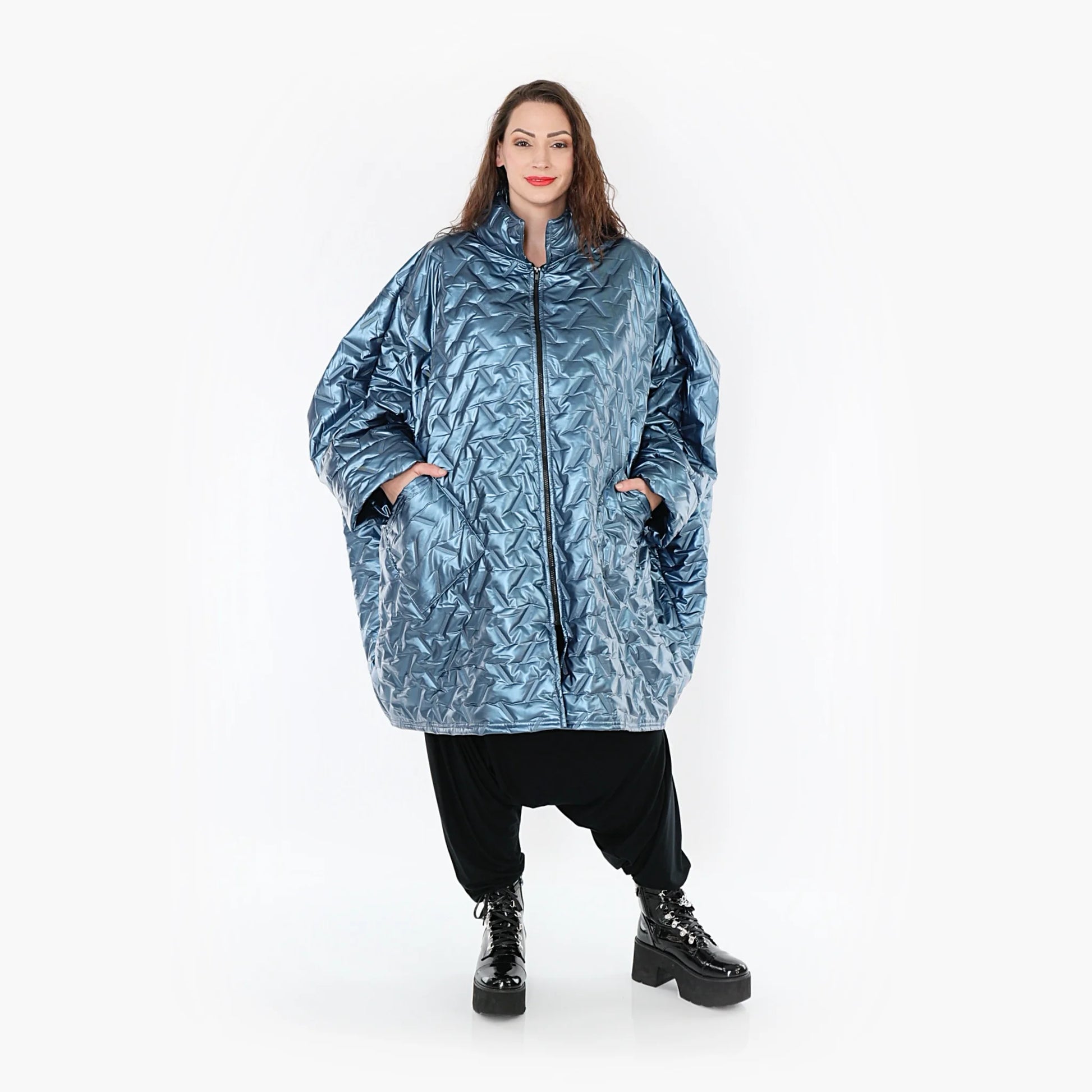  AKH Fashion Jacke in kastiger Form, aus Polyester, 1387.06826, Eisblau, Grafik, Schick