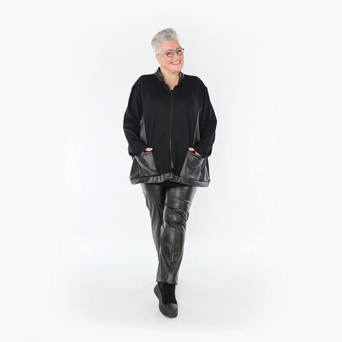  AKH Fashion Jacke in kastiger Form, aus Polyester, 1414.07017, Schwarz, Schick, Modern