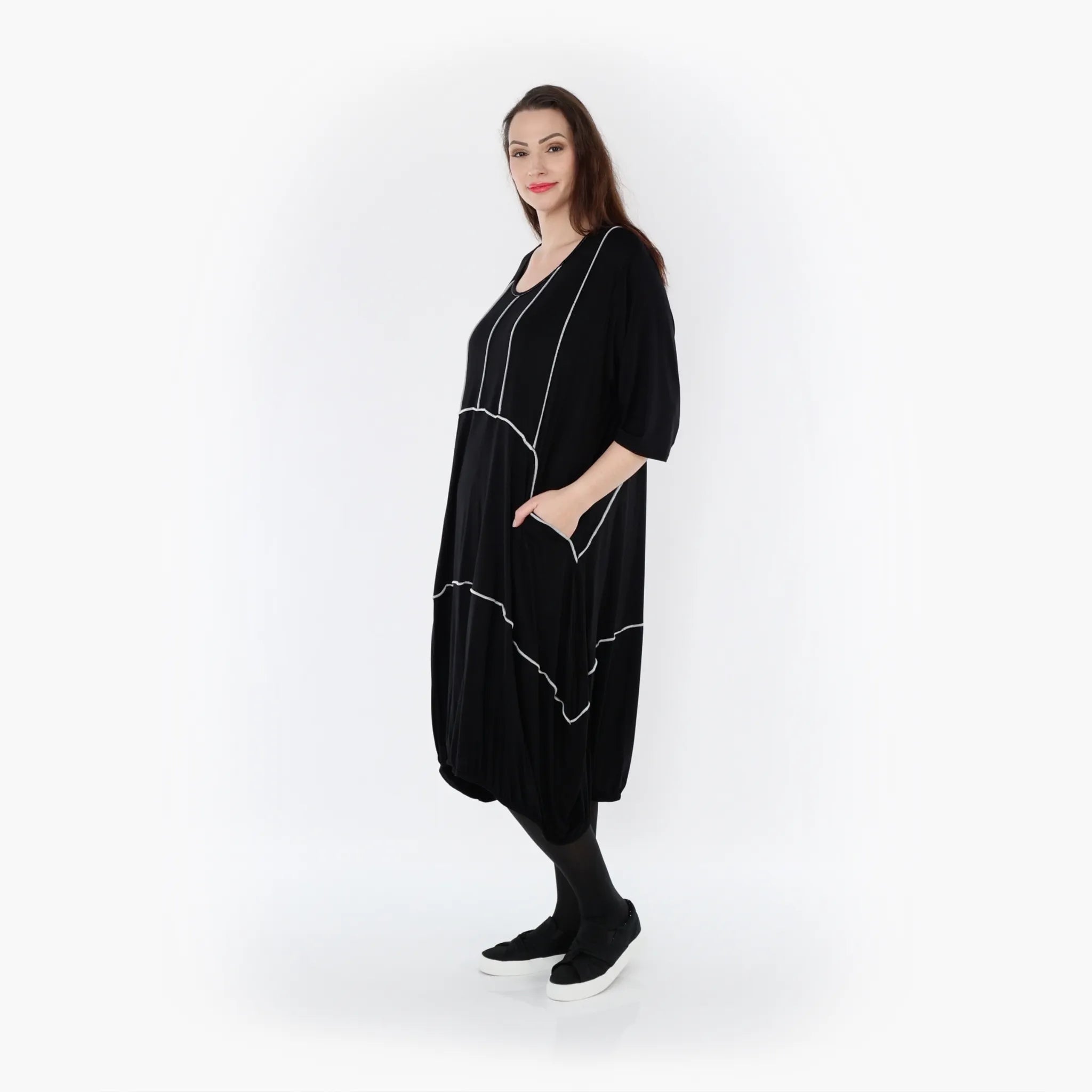  Ballonkleid von AKH Fashion aus Viskose, 1416.06564, Schwarz/Weiß, Schick, Modern, Bequem