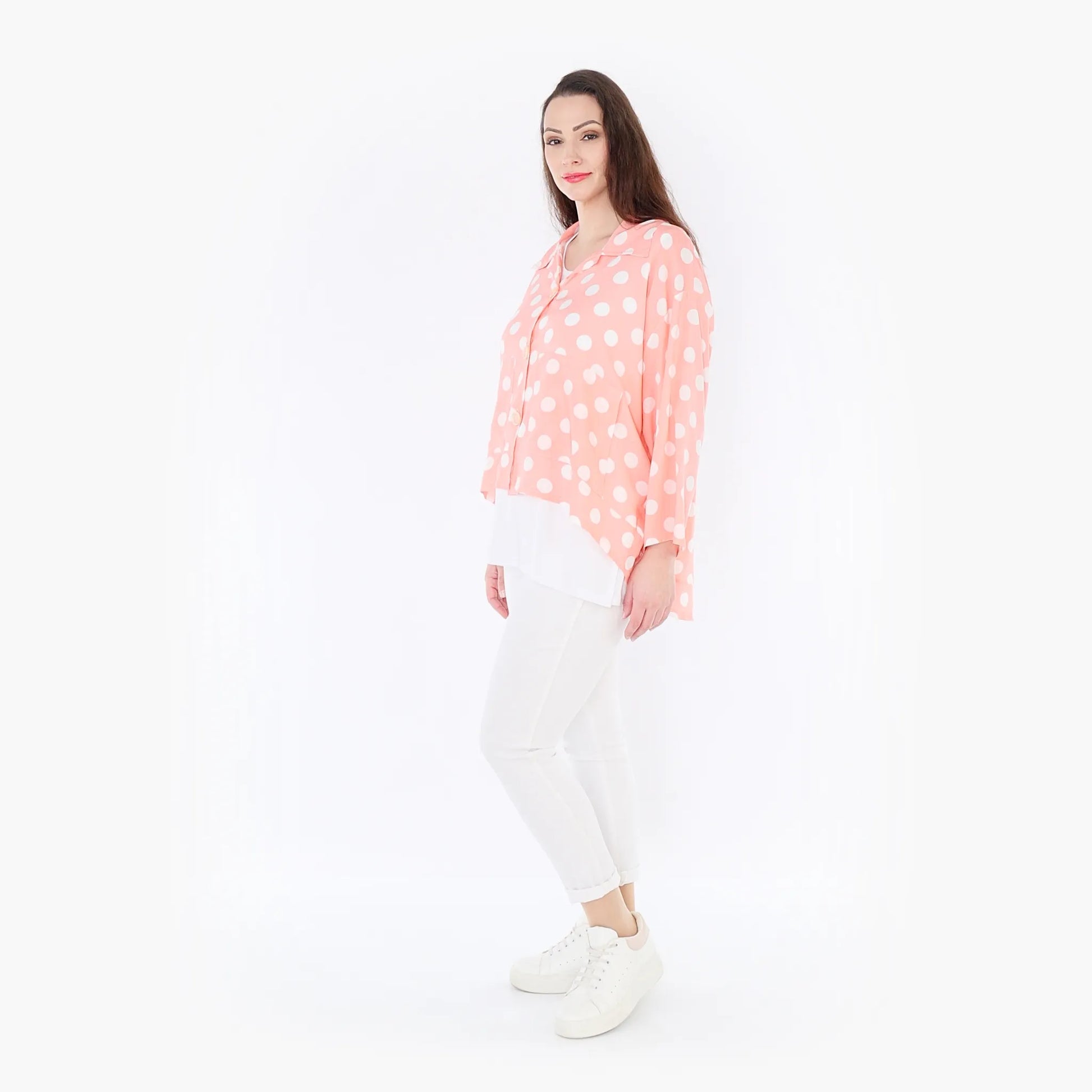 AKH Fashion Jacke in gerundeter Form, aus Viskose, 1417.06910, Rosa/Weiß, Schick, Modern