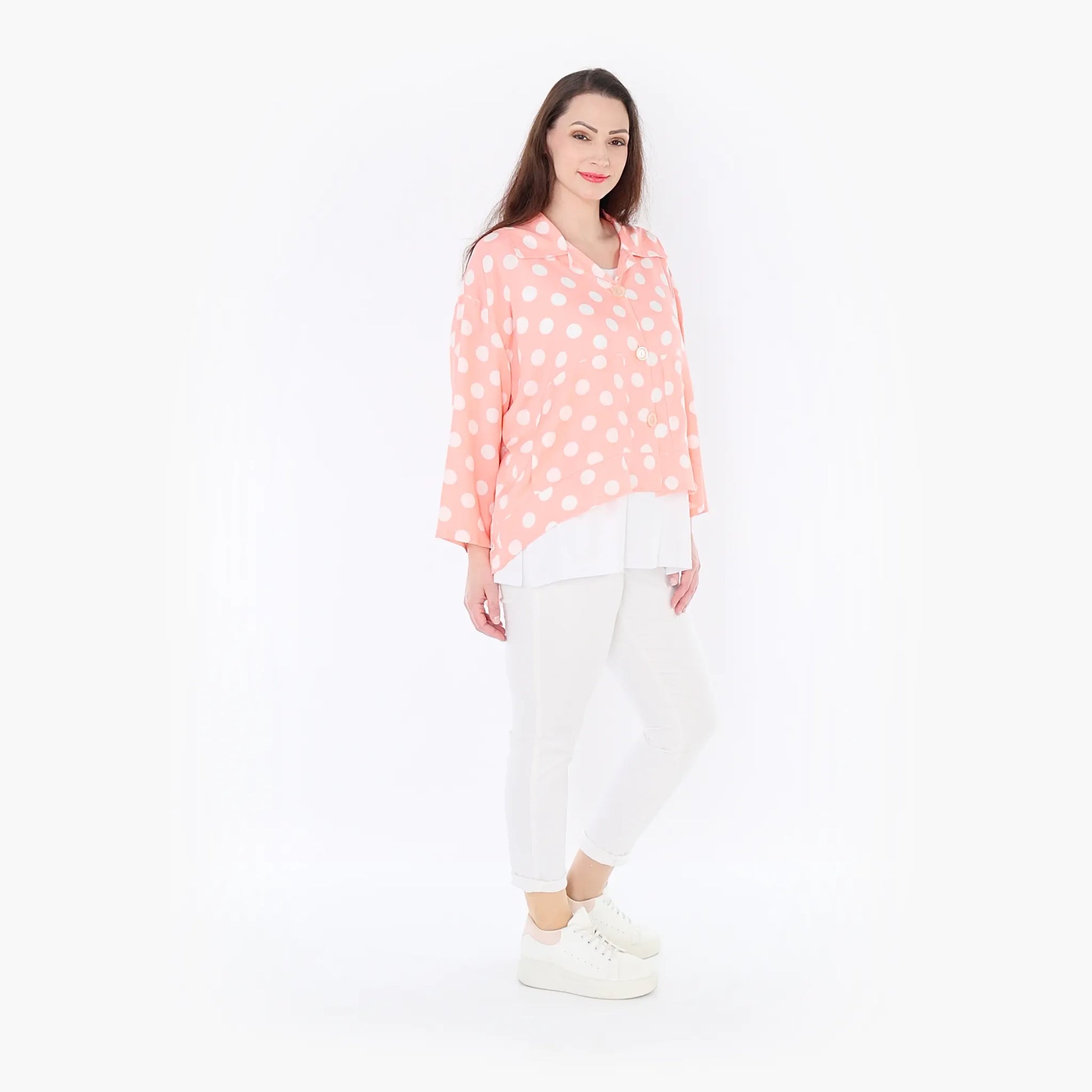  AKH Fashion Jacke in gerundeter Form, aus Viskose, 1417.06910, Rosa/Weiß, Schick, Modern