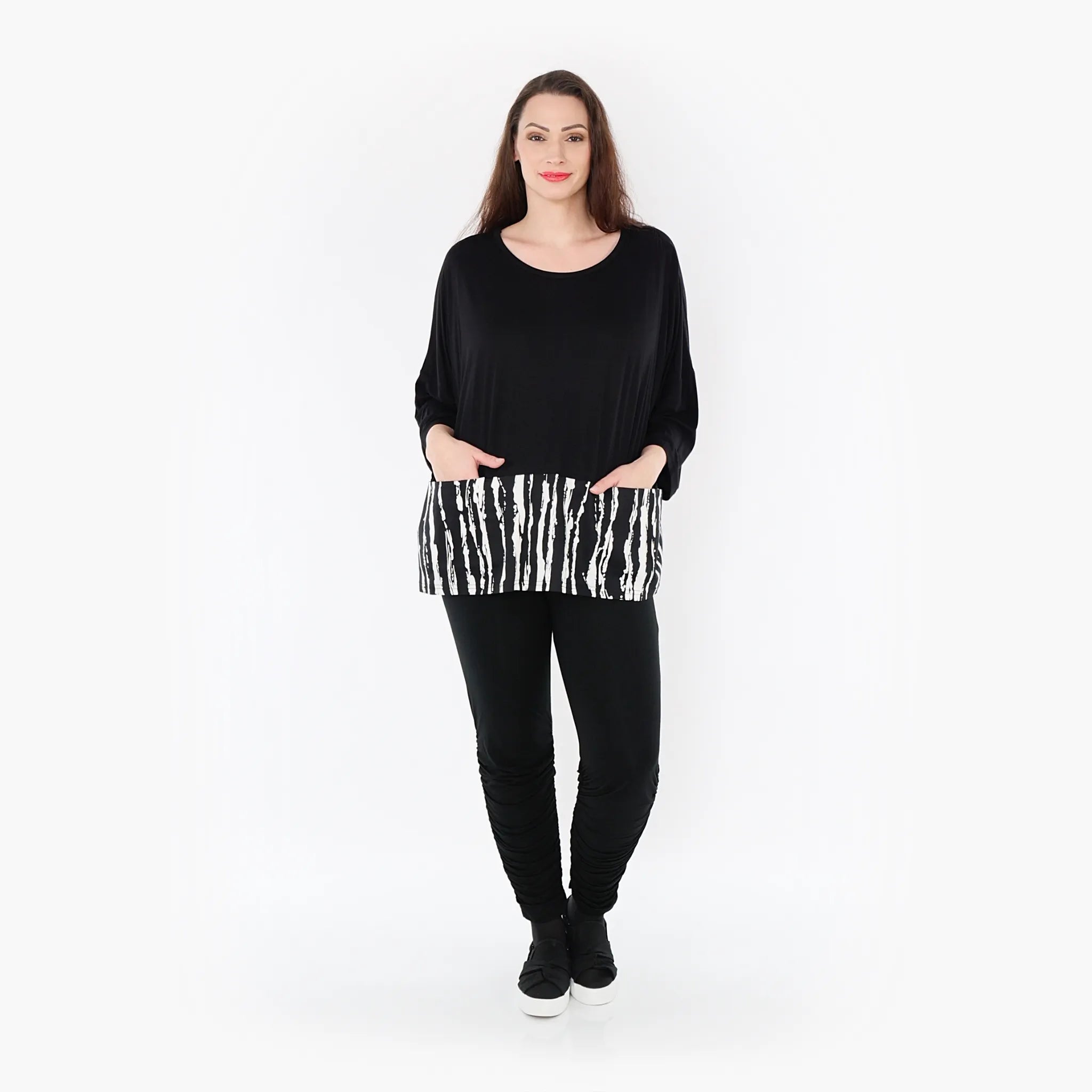  AKH Fashion Bigshirt in kastiger Form, aus Baumwolle, 1418.06888, Schwarz/Weiß, Schick