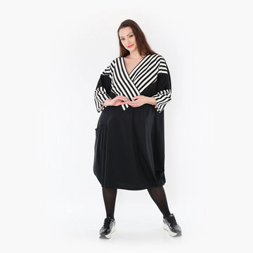  Ballonkleid von AKH Fashion aus Viskose, 1419.06901, Ecru/Schwarz, Schick, Modern, Bequem