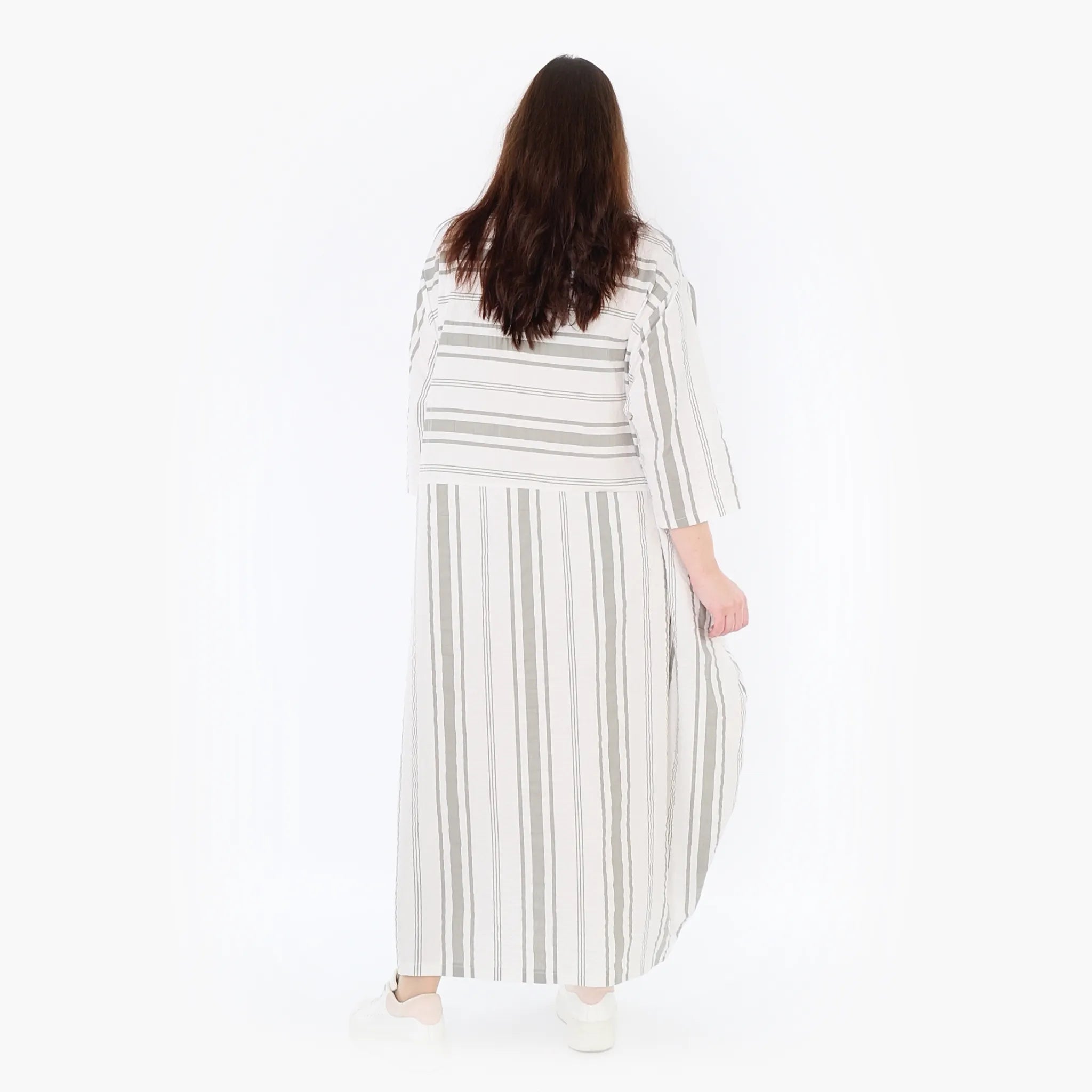  Ballonkleid von AKH Fashion aus Baumwolle, 1420.01926, Weiß/Kiwi, Blockstreifen, Schick
