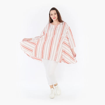  A-Form Bigshirt von AKH Fashion aus Baumwolle, 1420.00593, Weiß/Apricot, Blockstreifen