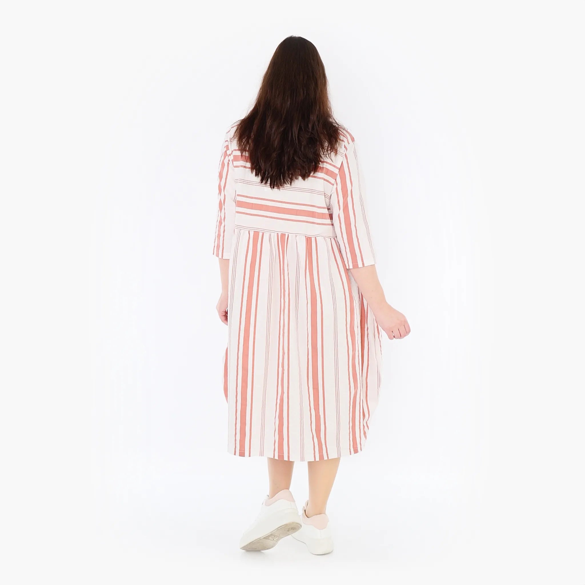  Ballonkleid von AKH Fashion aus Baumwolle, 1420.06698, Weiß/Apricot, Blockstreifen, Schick