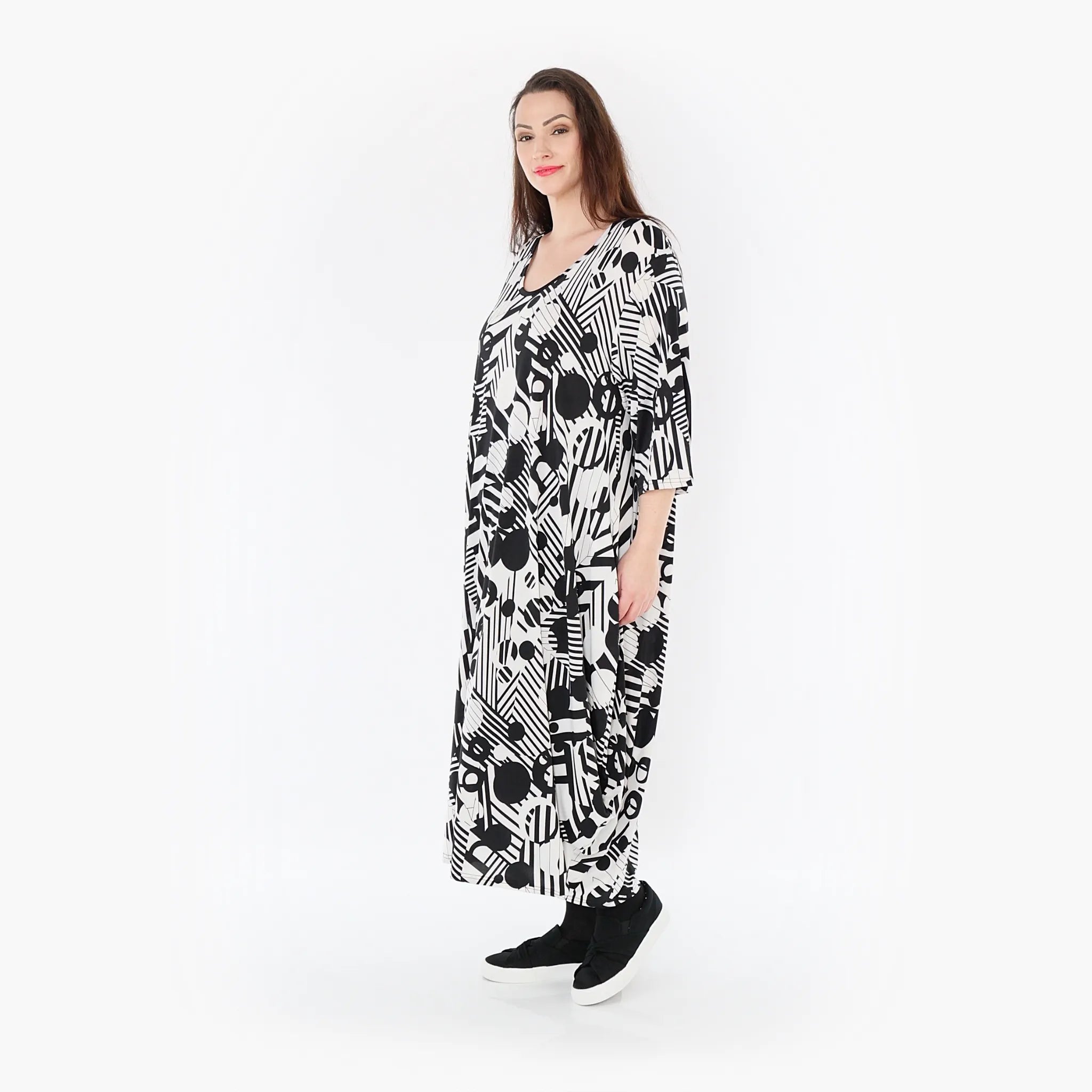  Ballonkleid von AKH Fashion aus Viskose, 1401926, Schwarz/Weiß, Punkte, Schick, Modern
