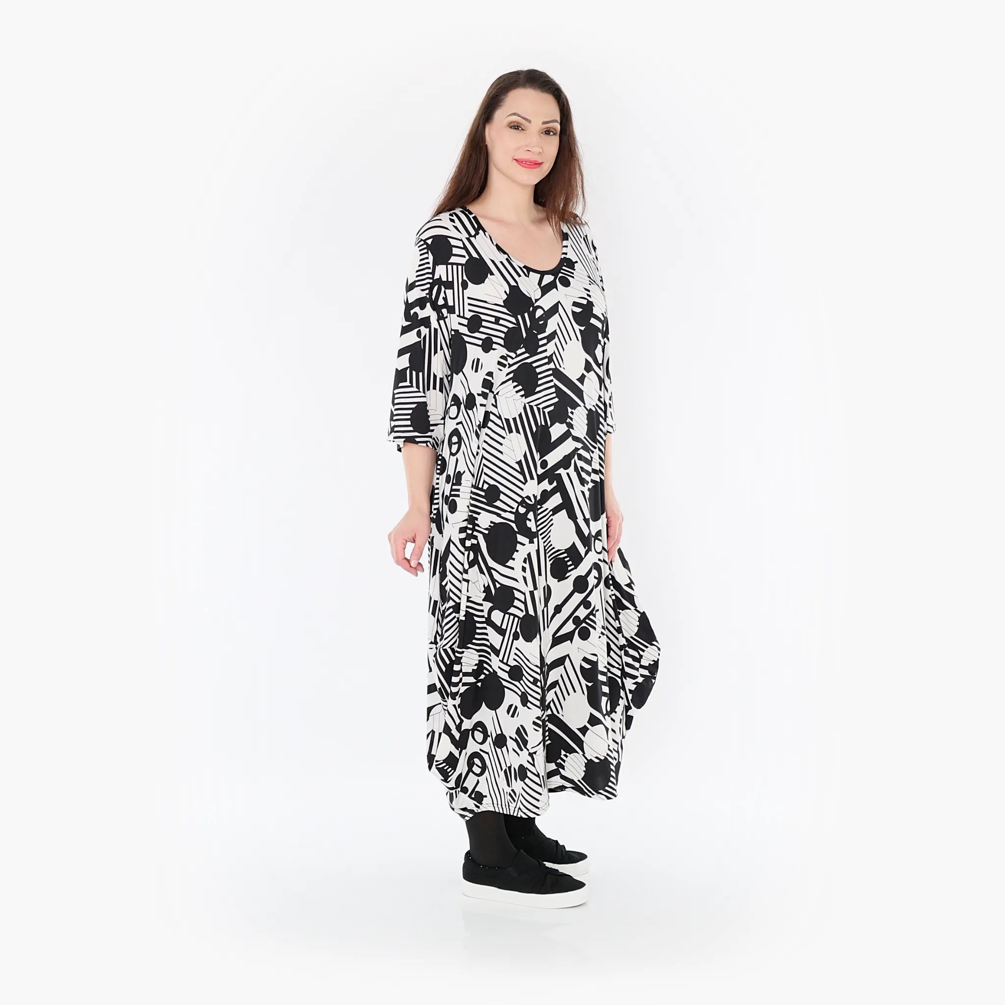  Ballonkleid von AKH Fashion aus Viskose, 1401926, Schwarz/Weiß, Punkte, Schick, Modern