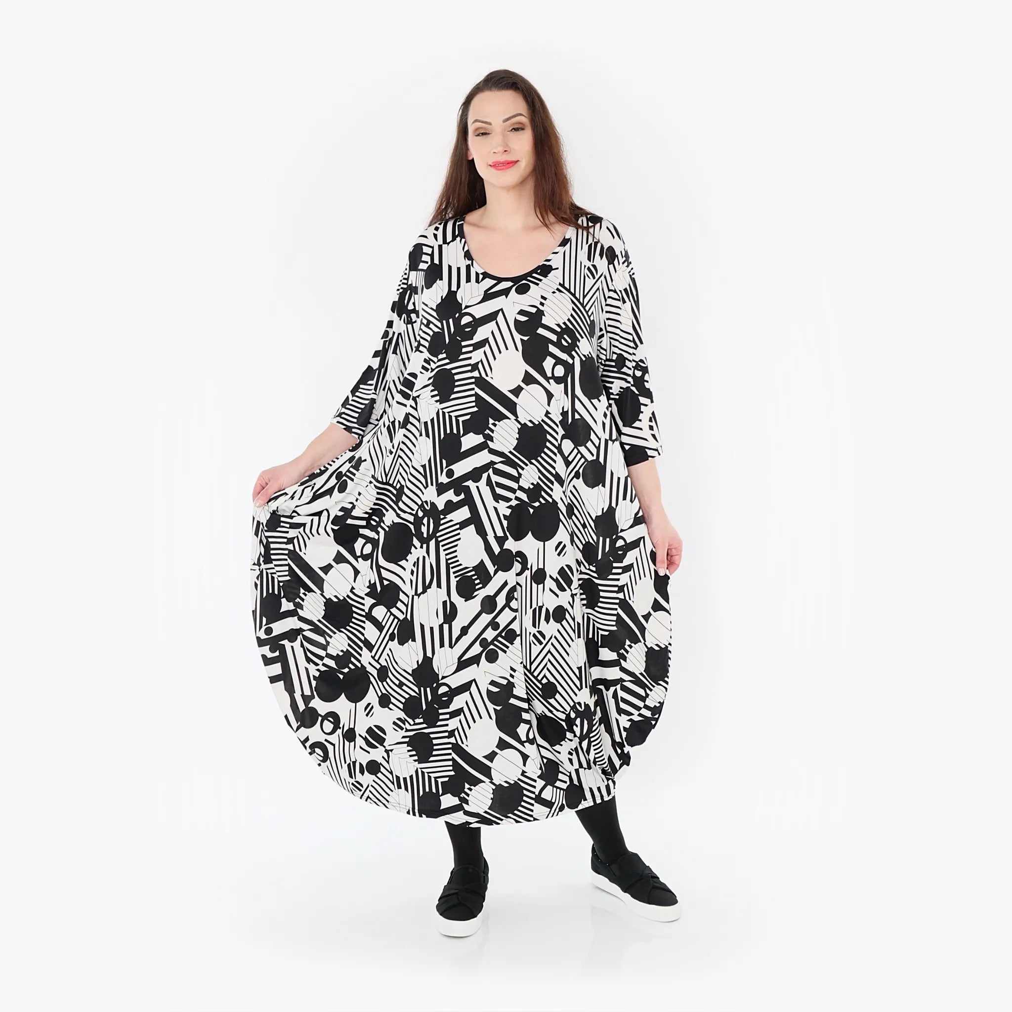  Ballonkleid von AKH Fashion aus Viskose, 1401926, Schwarz/Weiß, Punkte, Schick, Modern