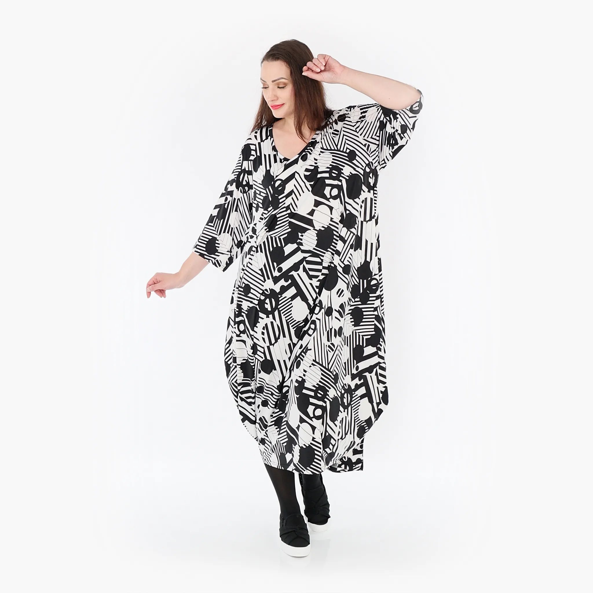  Ballonkleid von AKH Fashion aus Viskose, 1401926, Schwarz/Weiß, Punkte, Schick, Modern