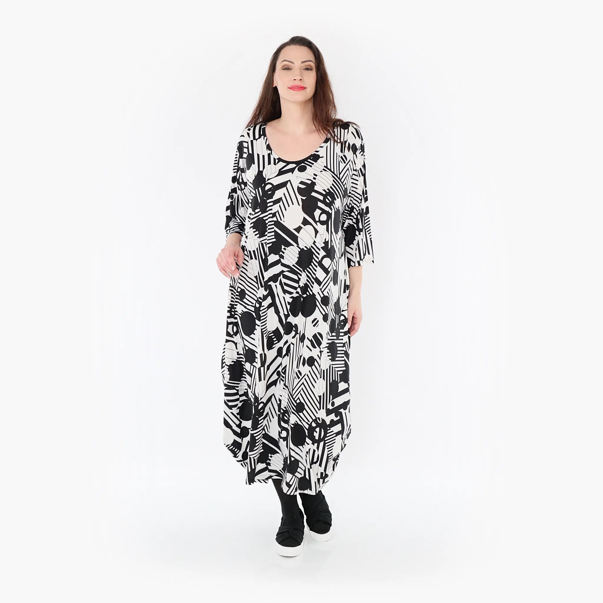  Ballonkleid von AKH Fashion aus Viskose, 1401926, Schwarz/Weiß, Punkte, Schick, Modern