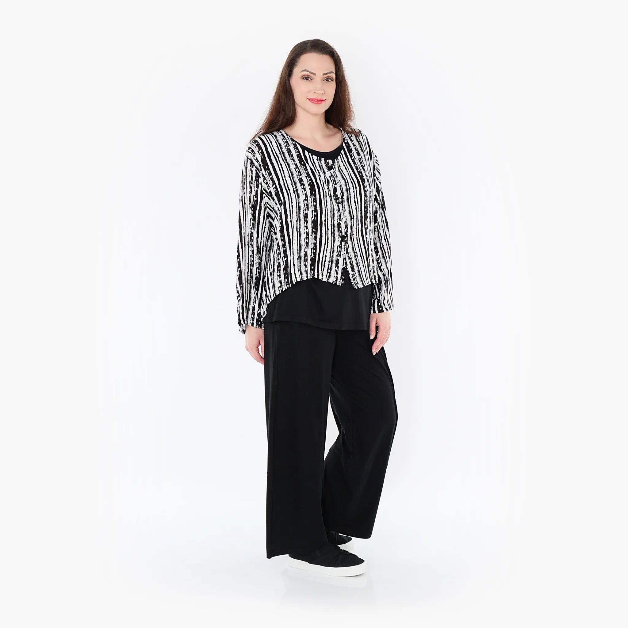  AKH Fashion Jacke in gerundeter Form, aus Viskose, 1406073, Schwarz/Weiß, Pinselstrich