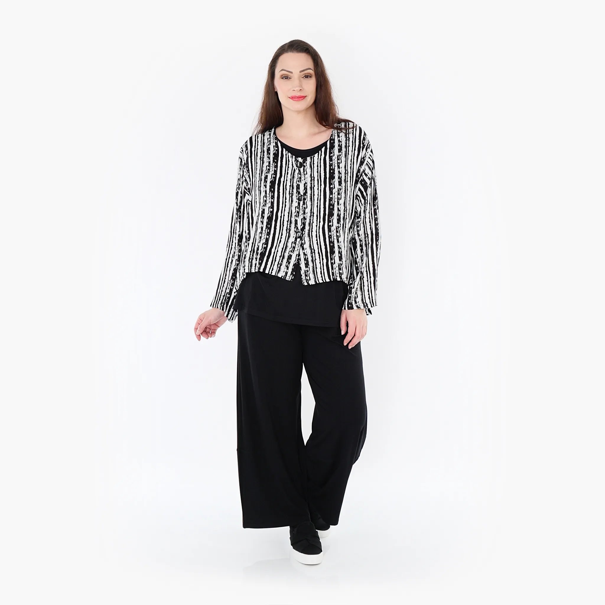  AKH Fashion Jacke in gerundeter Form, aus Viskose, 1406073, Schwarz/Weiß, Pinselstrich