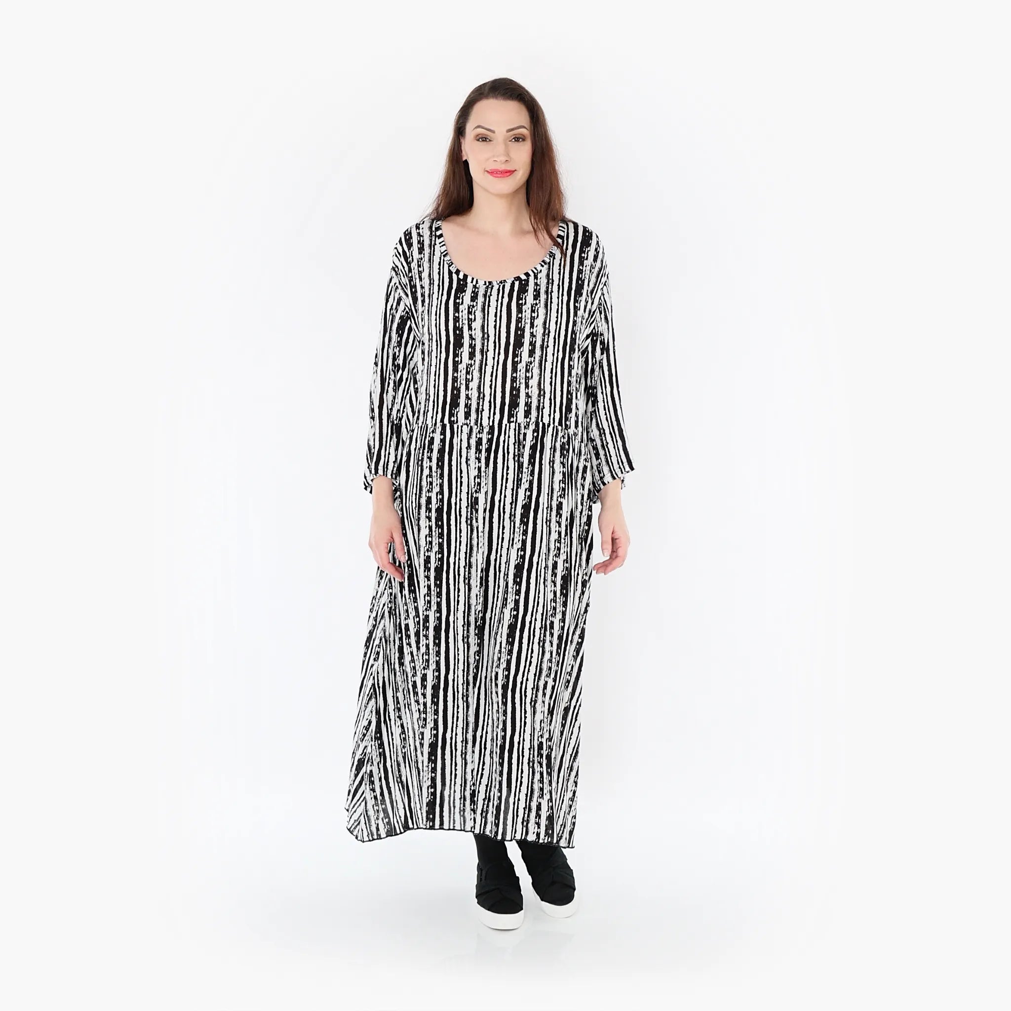  Ballonkleid von AKH Fashion aus Viskose, 1406677, Schwarz/Weiß, Pinselstrich, Schick