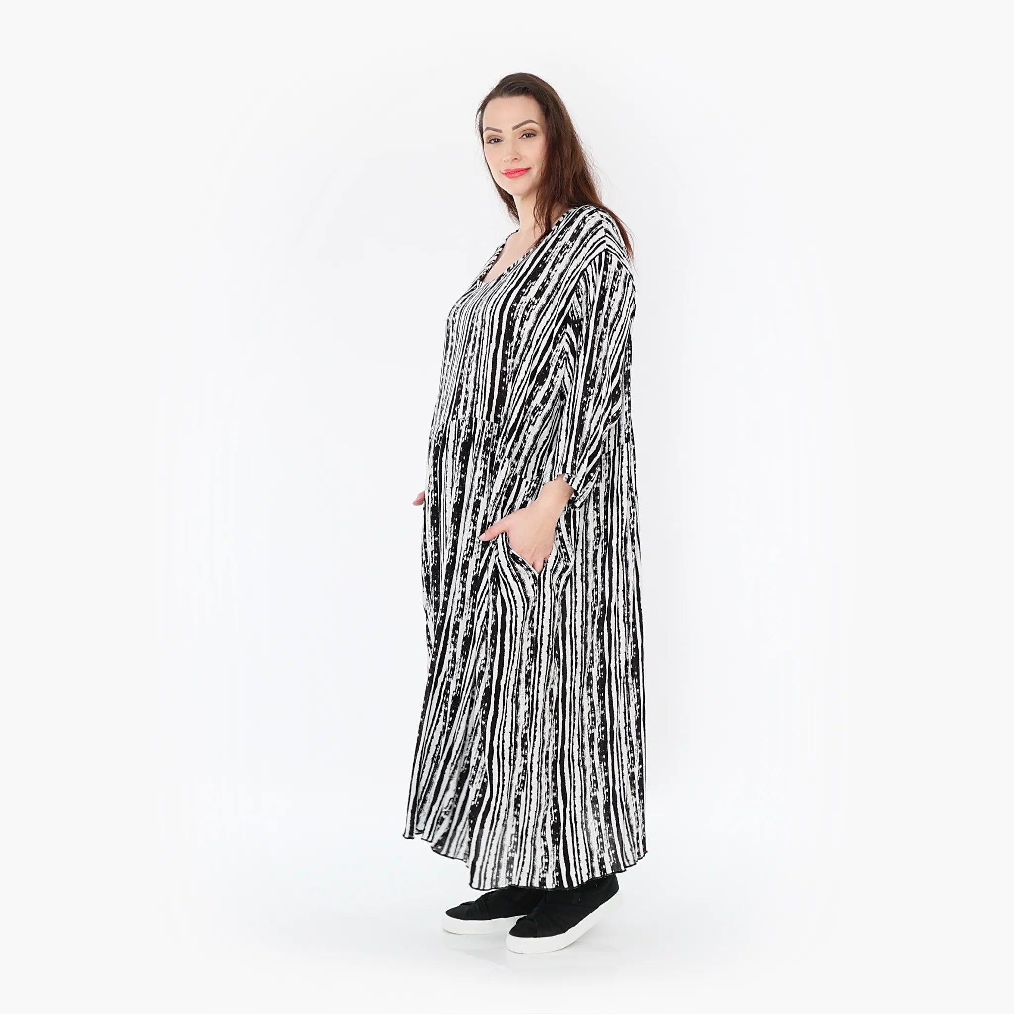  Ballonkleid von AKH Fashion aus Viskose, 1406677, Schwarz/Weiß, Pinselstrich, Schick