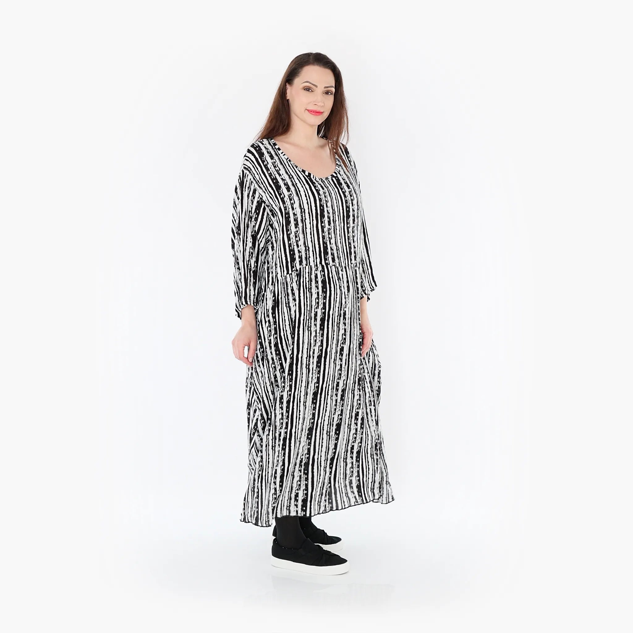  Ballonkleid von AKH Fashion aus Viskose, 1406677, Schwarz/Weiß, Pinselstrich, Schick