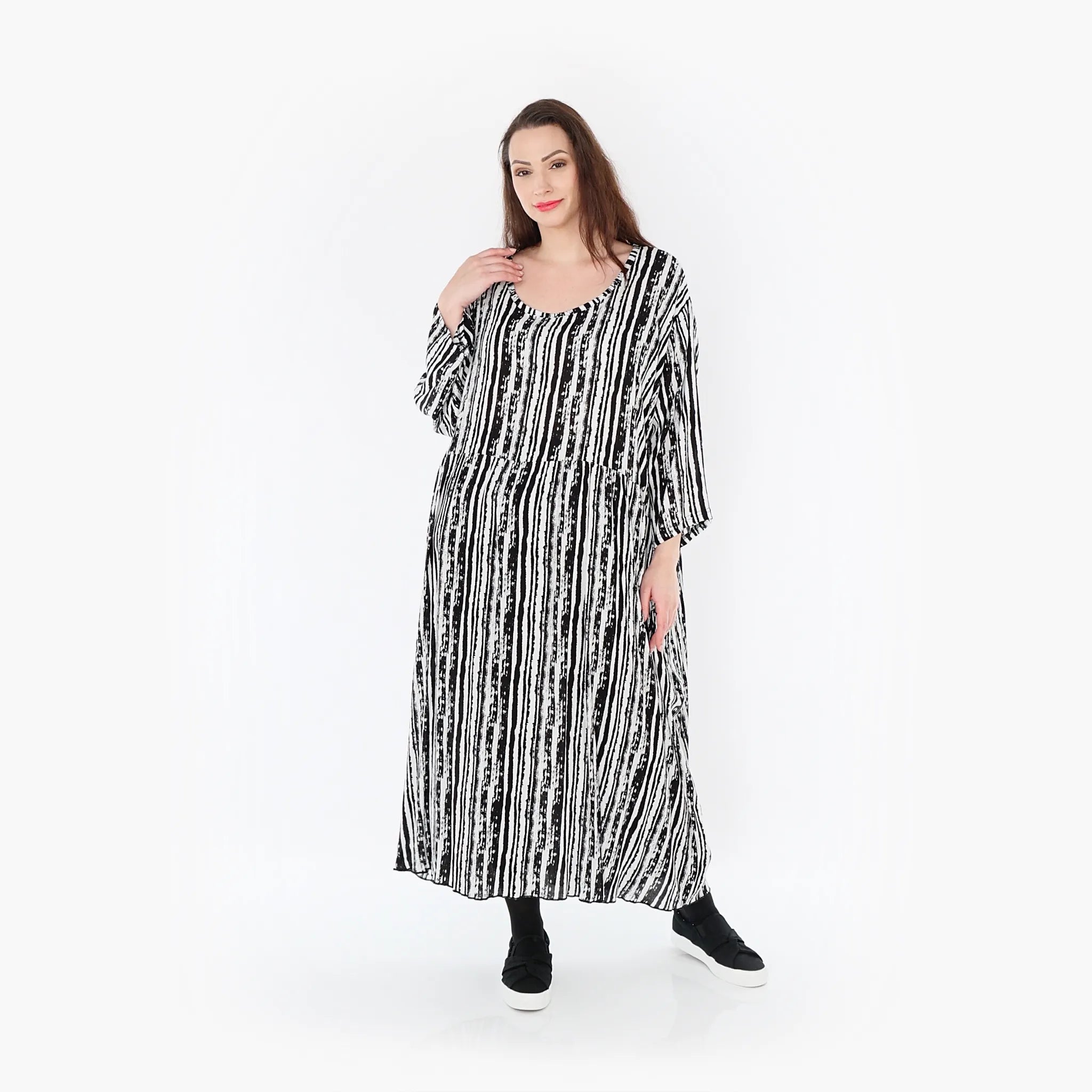  Ballonkleid von AKH Fashion aus Viskose, 1406677, Schwarz/Weiß, Pinselstrich, Schick