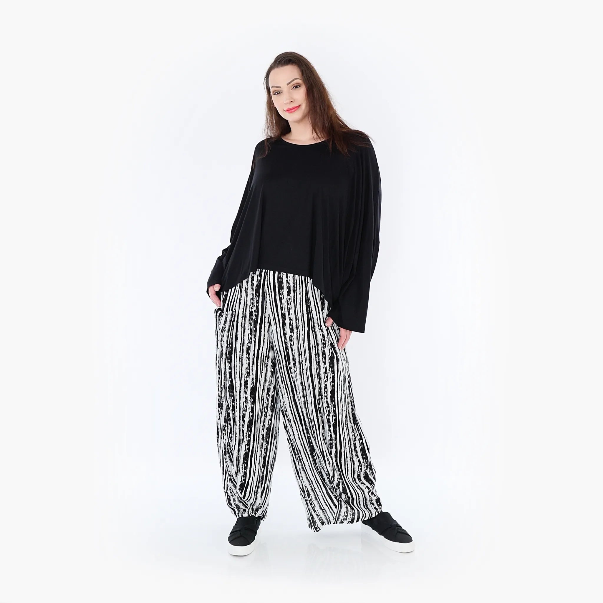  Ballonhose von AKH Fashion aus Viskose, 1408069, Schwarz/Weiß, Pinselstrich, Schick