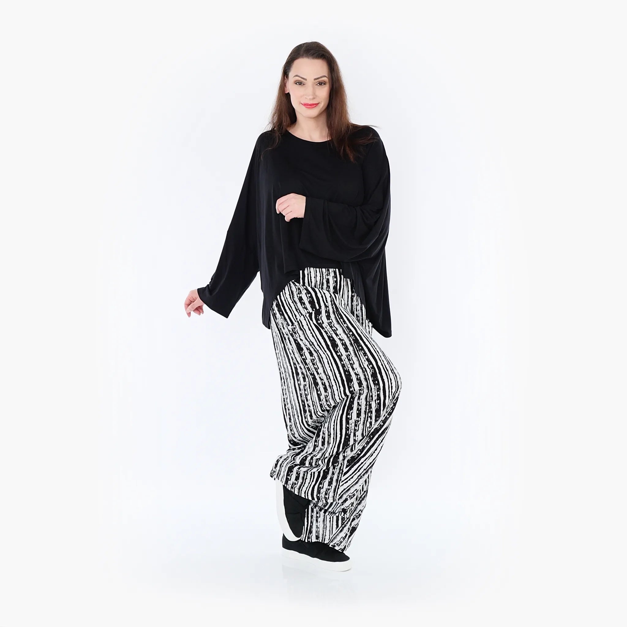  Ballonhose von AKH Fashion aus Viskose, 1408069, Schwarz/Weiß, Pinselstrich, Schick