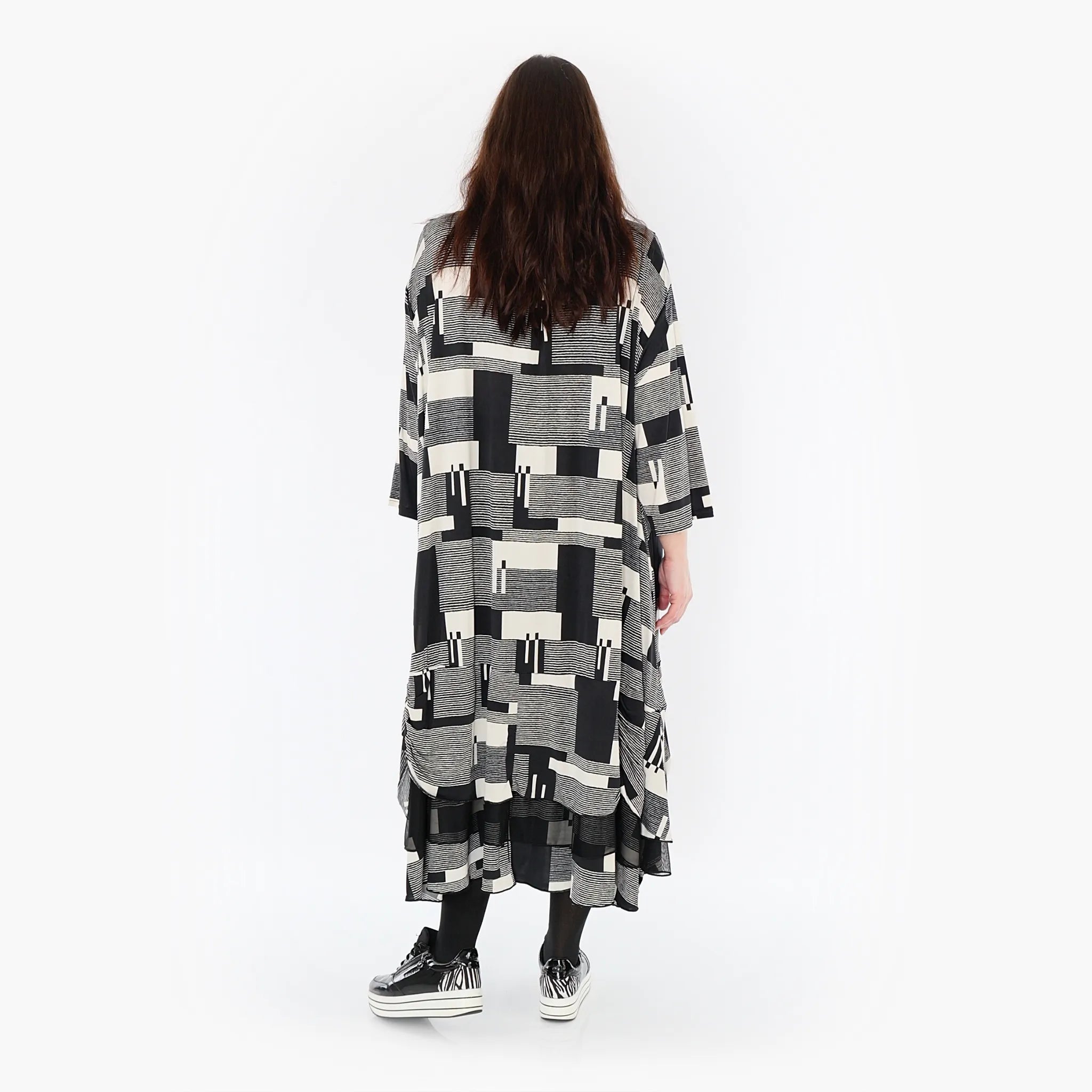  A-Form Kleid von AKH Fashion aus Viskose, 1426.06959, Schwarz/Ecru, Grafik, Schick, Schick
