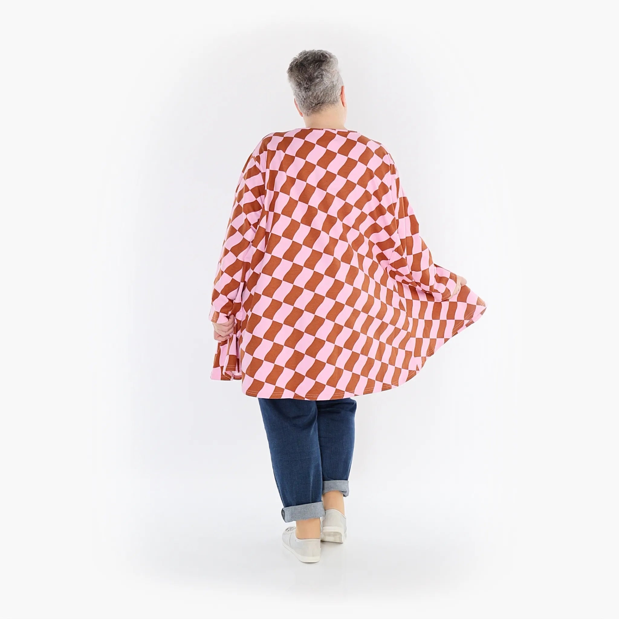  A-Form Bigshirt von AKH Fashion aus Baumwolle, 1427.06708, Pink/Cognac, Kariert, Schick