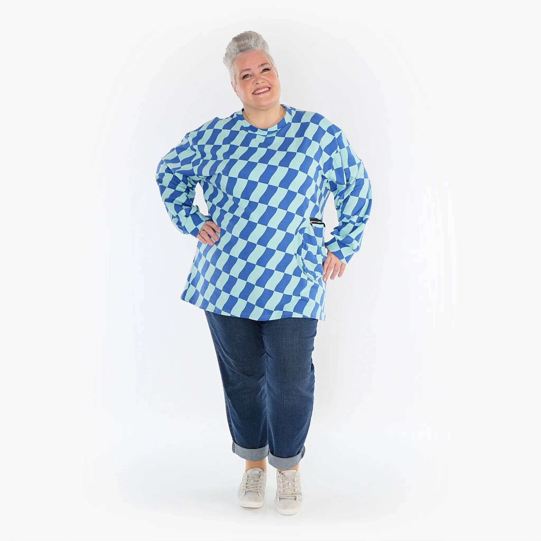 AKH Fashion Shirt in gerader Form, aus Baumwolle, 1427.06987, Türkis/Blau, Kariert, Schick