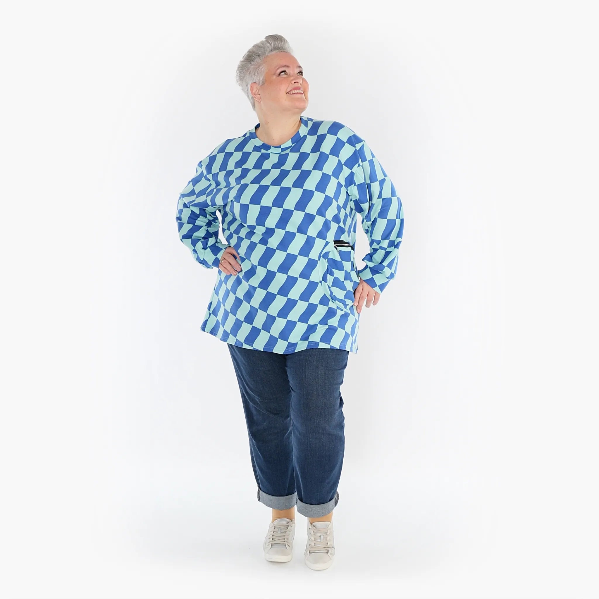  AKH Fashion Shirt in gerader Form, aus Baumwolle, 1427.06987, Türkis/Blau, Kariert, Schick