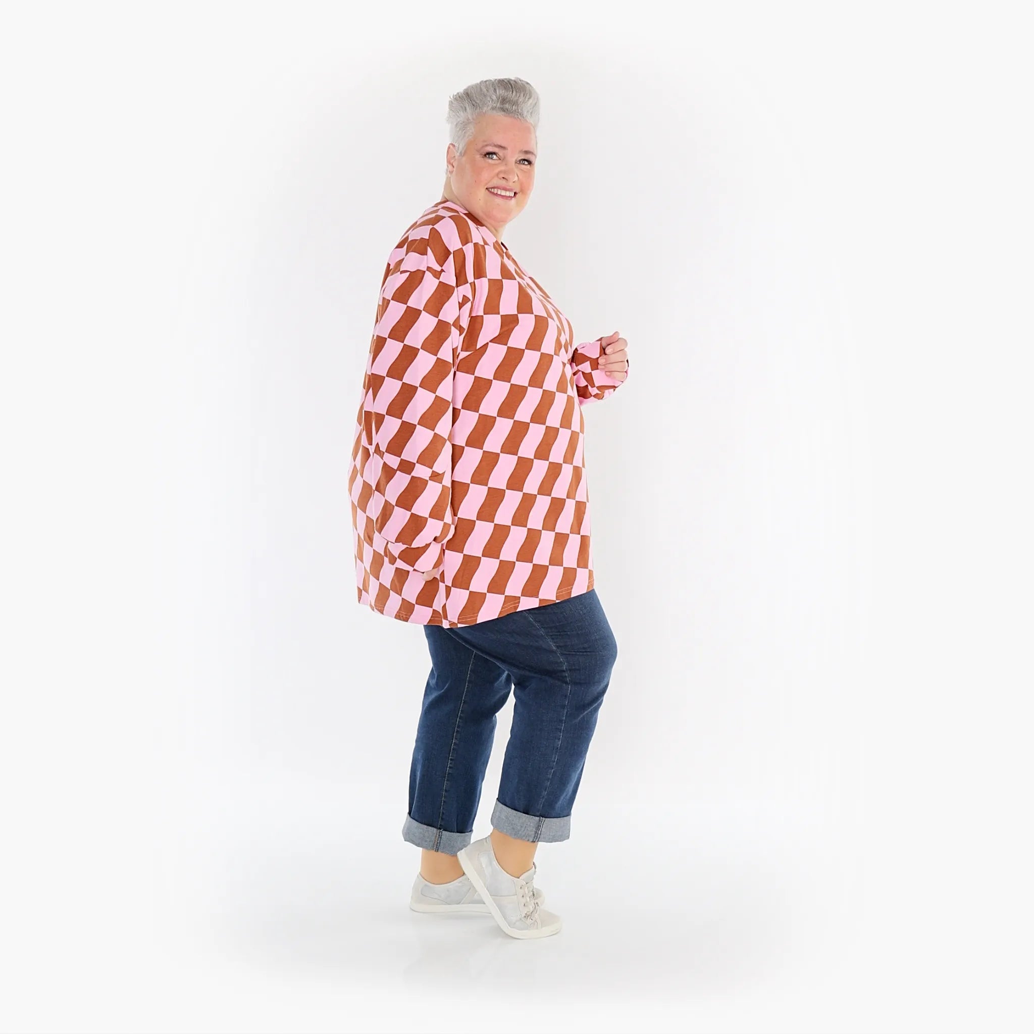  AKH Fashion Shirt in gerader Form, aus Baumwolle, 1427.06987, Pink/Cognac, Kariert, Schick