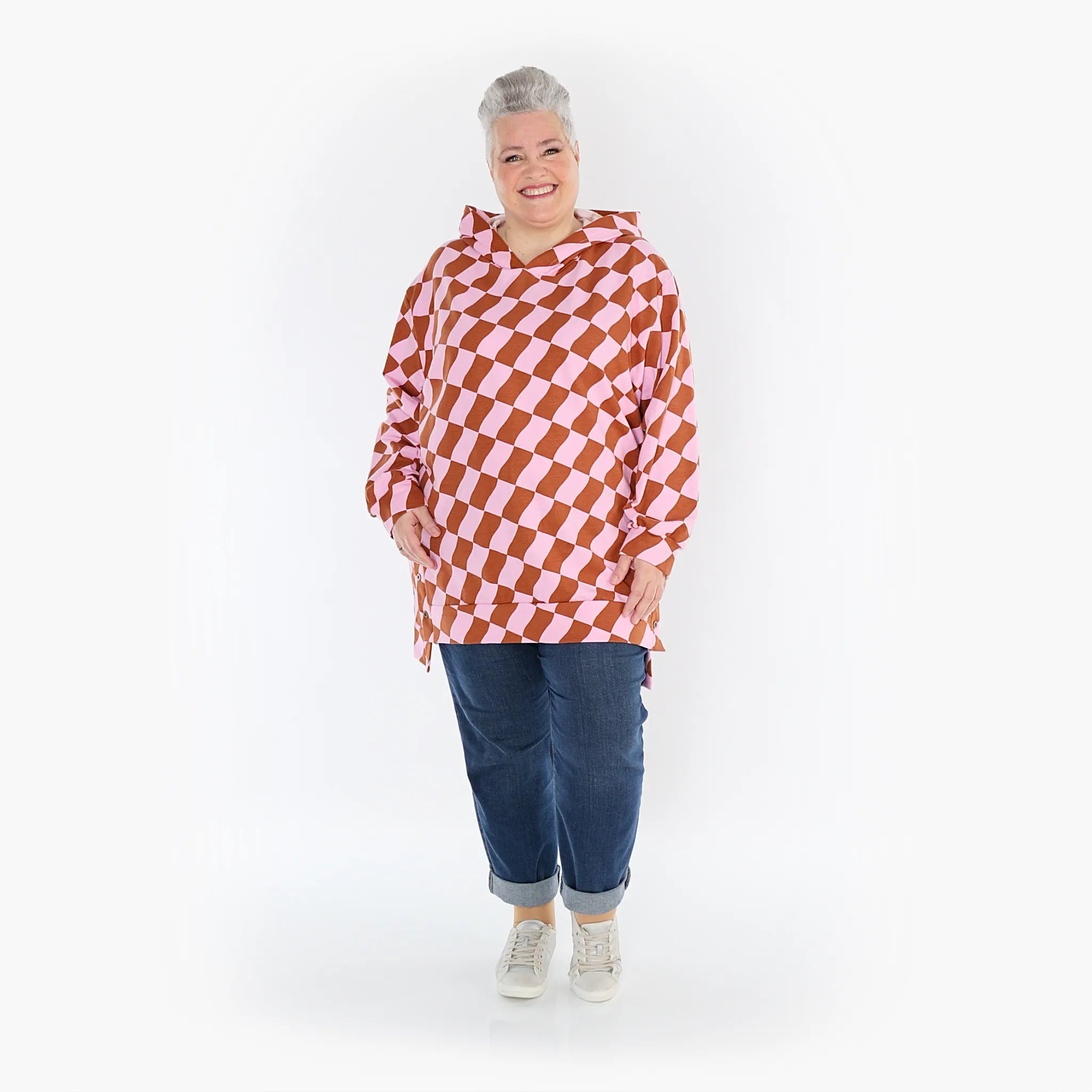  AKH Fashion Bigshirt in gerader Form, aus Baumwolle, 1427.06988, Pink/Cognac, Kariert, Schick