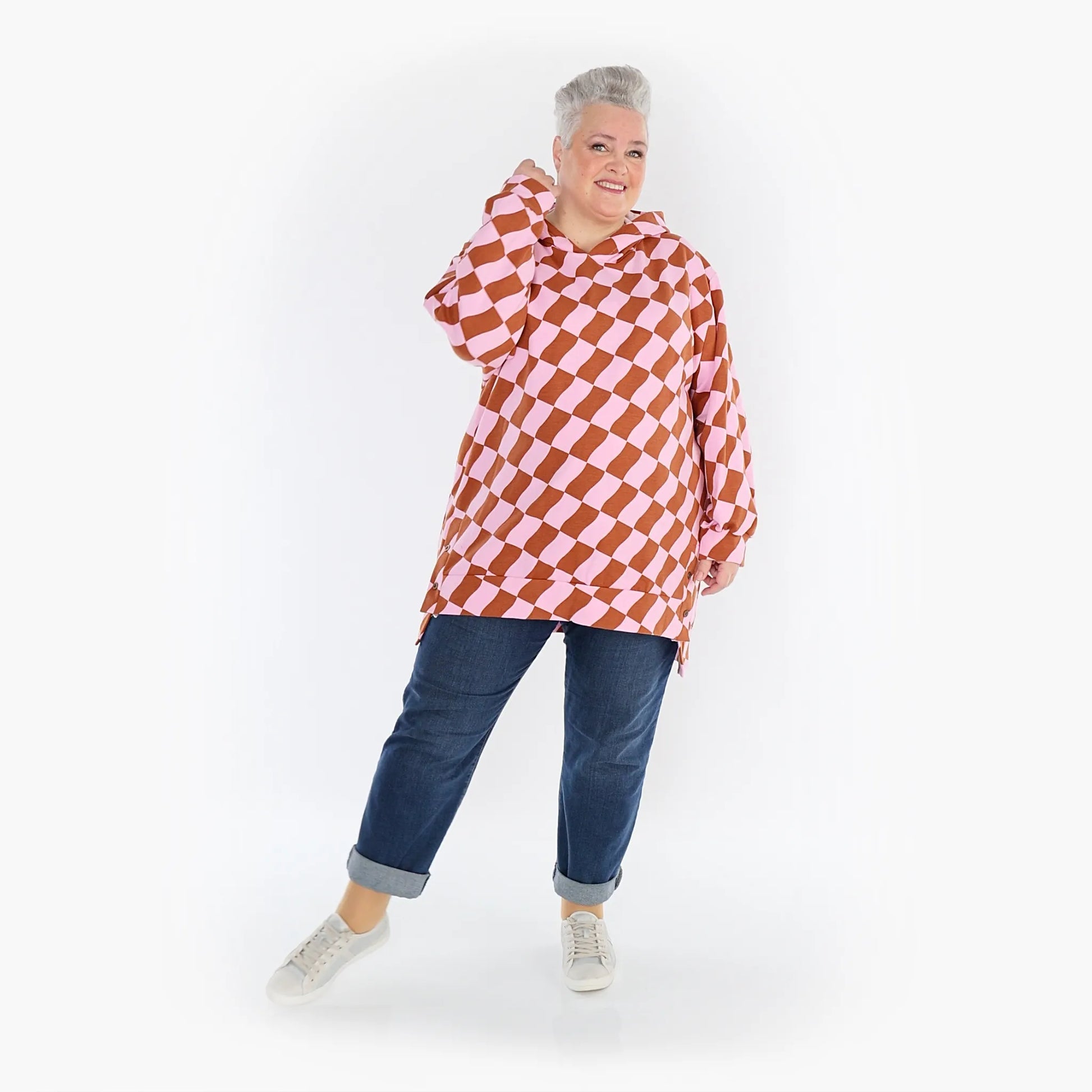  AKH Fashion Bigshirt in gerader Form, aus Baumwolle, 1427.06988, Pink/Cognac, Kariert, Schick