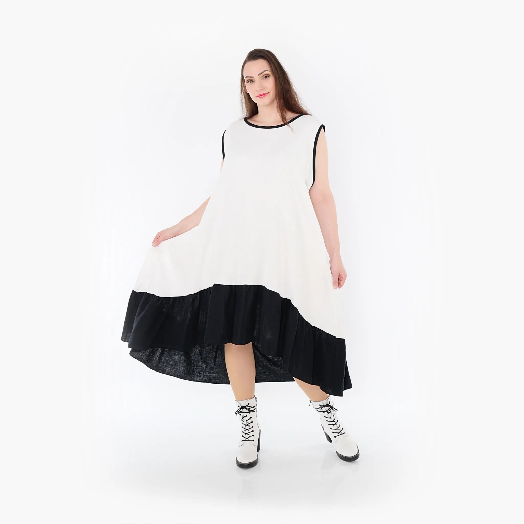  A-Form Kleid von AKH Fashion aus Baumwolle, 1440.07023, Schwarz/Weiß, Schick, Modern