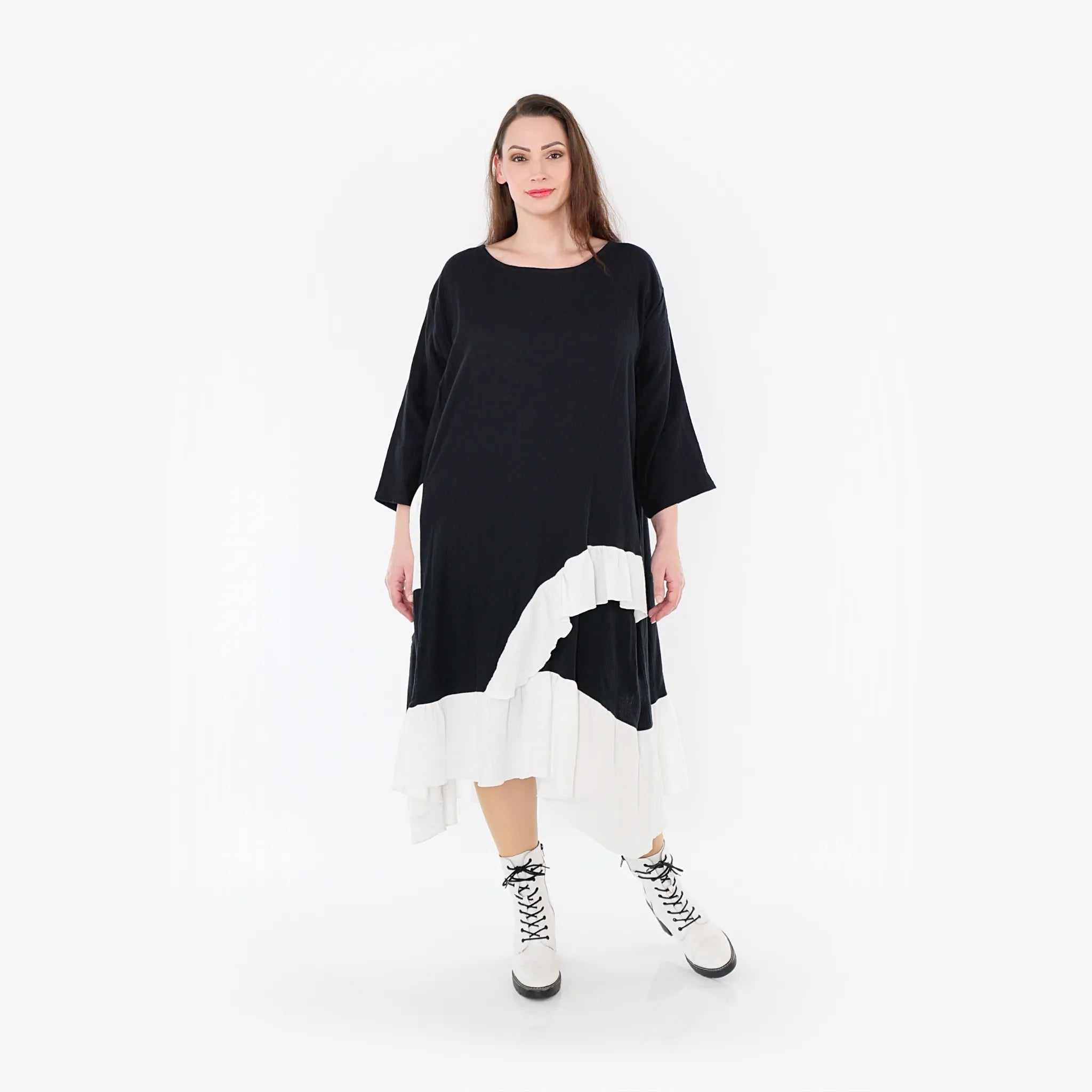  AKH Fashion Kleid in asymmetrischer Form, aus Baumwolle, 1440.07024, Schwarz/Weiß, Schick