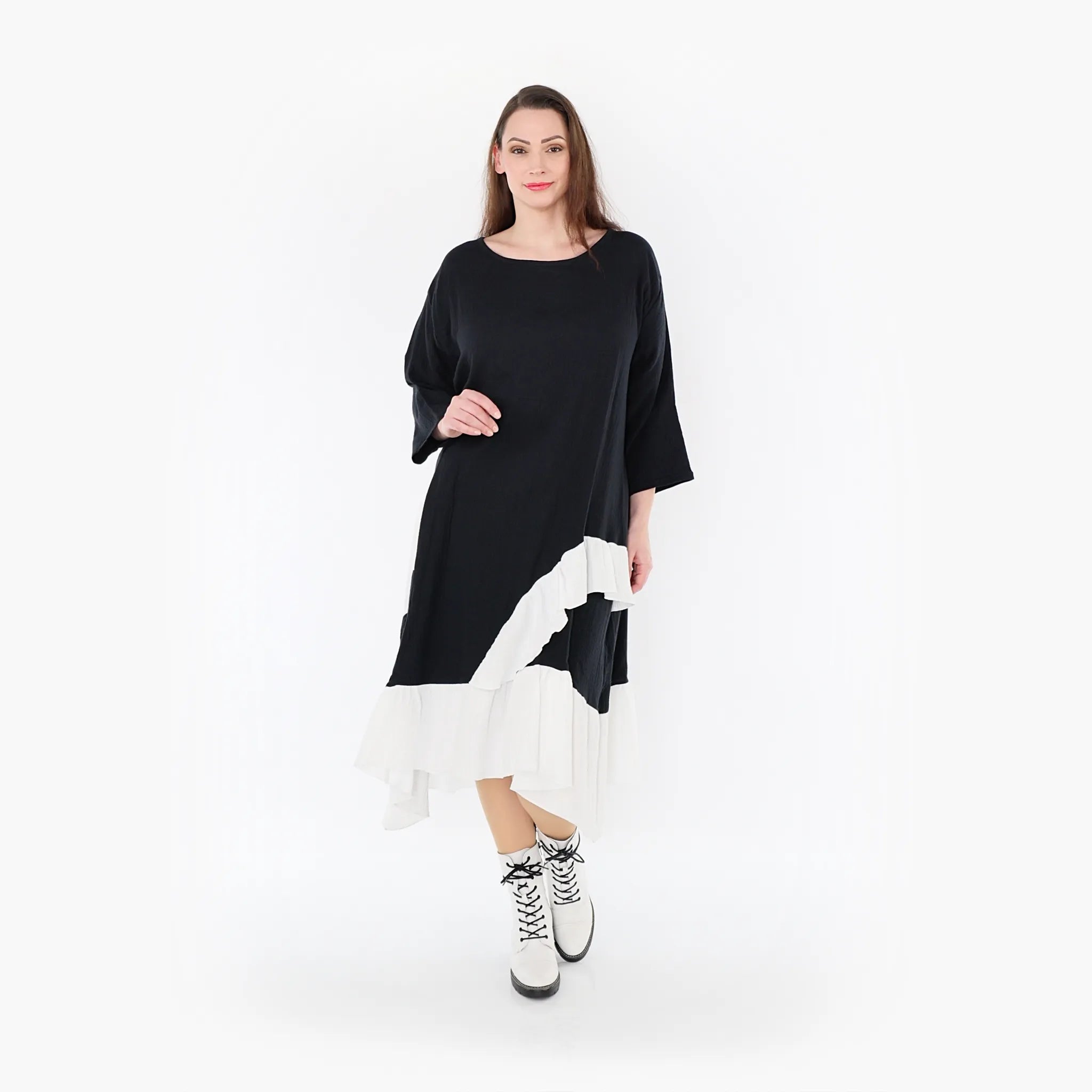  AKH Fashion Kleid in asymmetrischer Form, aus Baumwolle, 1440.07024, Schwarz/Weiß, Schick