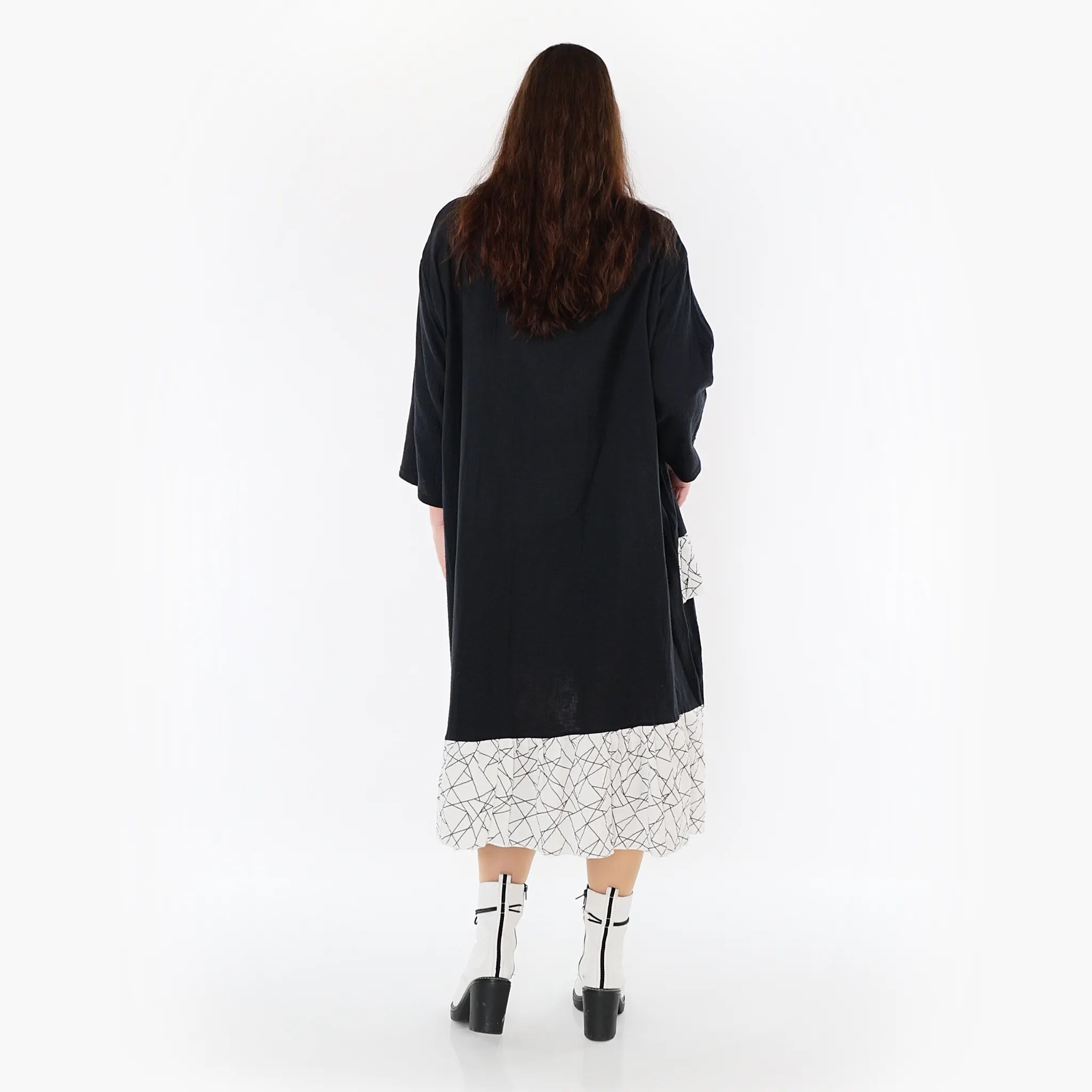  AKH Fashion Kleid in asymmetrischer Form, aus Baumwolle, 1441.07024, Schwarz/Weiß, Schick